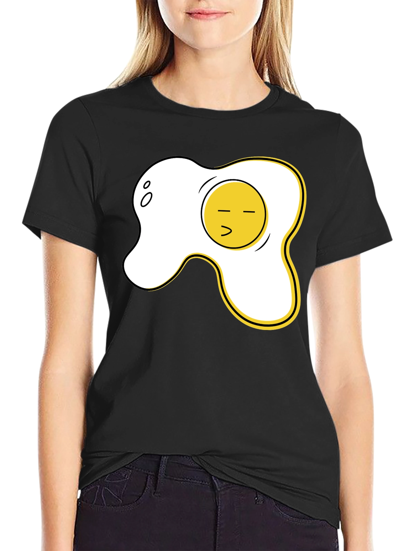 Funny Fried Egg Graphic Tee - Casual Black T-Shirt