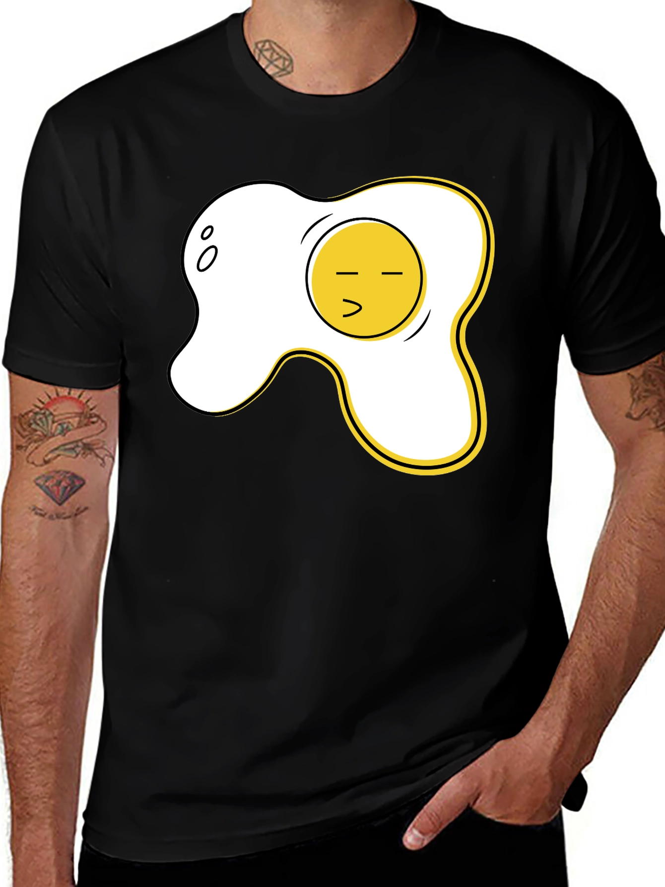 Funny Fried Egg Graphic Tee - Casual Black T-Shirt