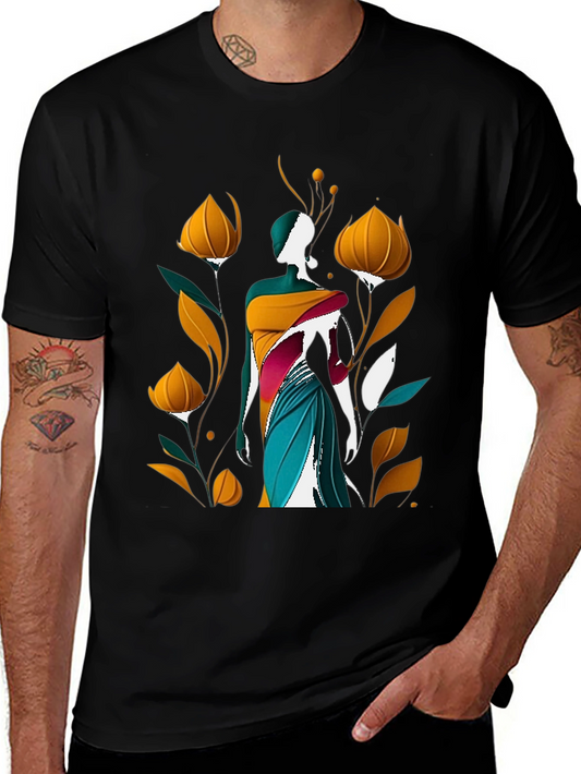 Floral Silhouette Graphic Tee - Stylish Mens Cotton T-Shirt