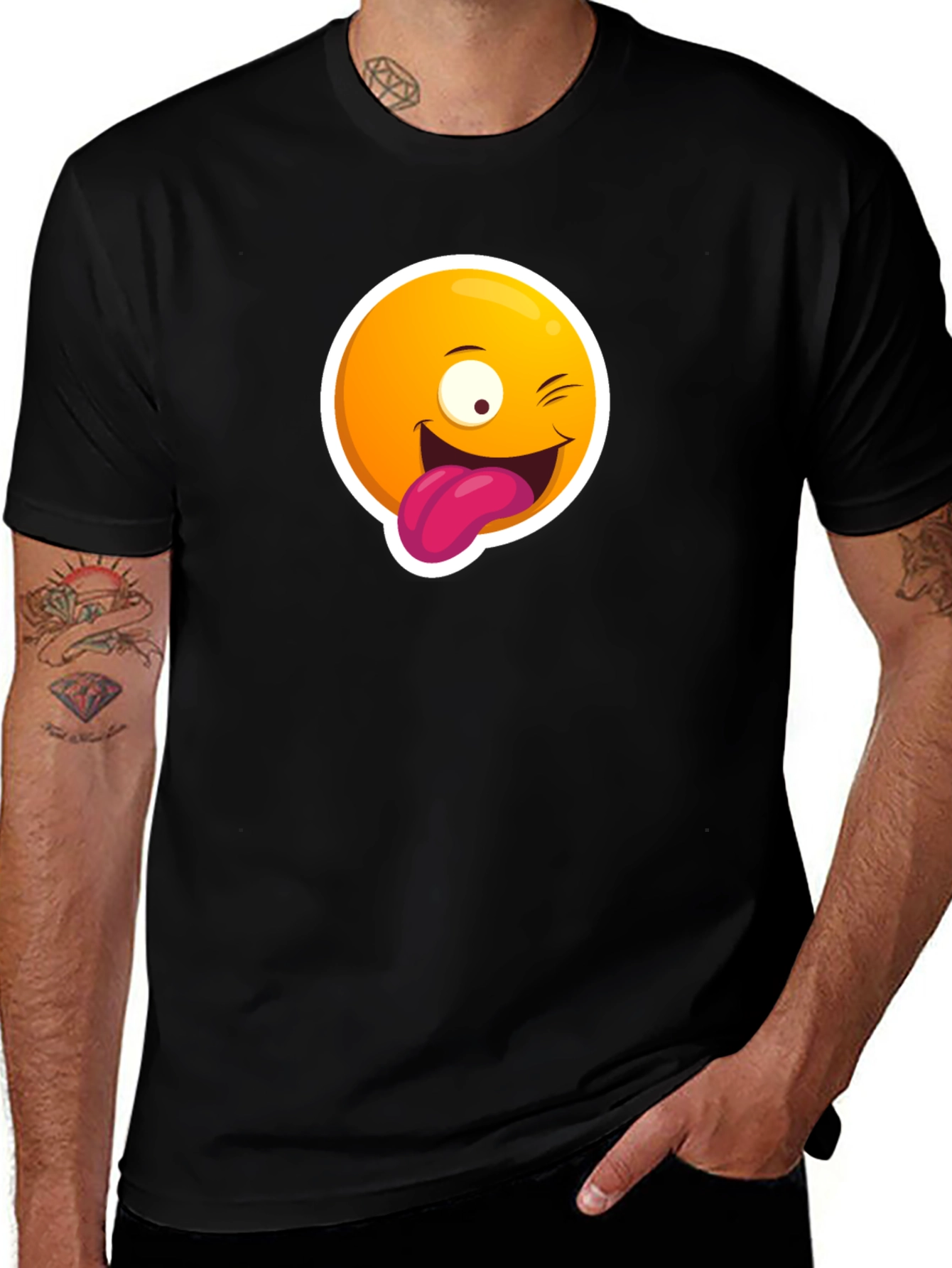 Winking Emoji Graphic Black T-Shirt