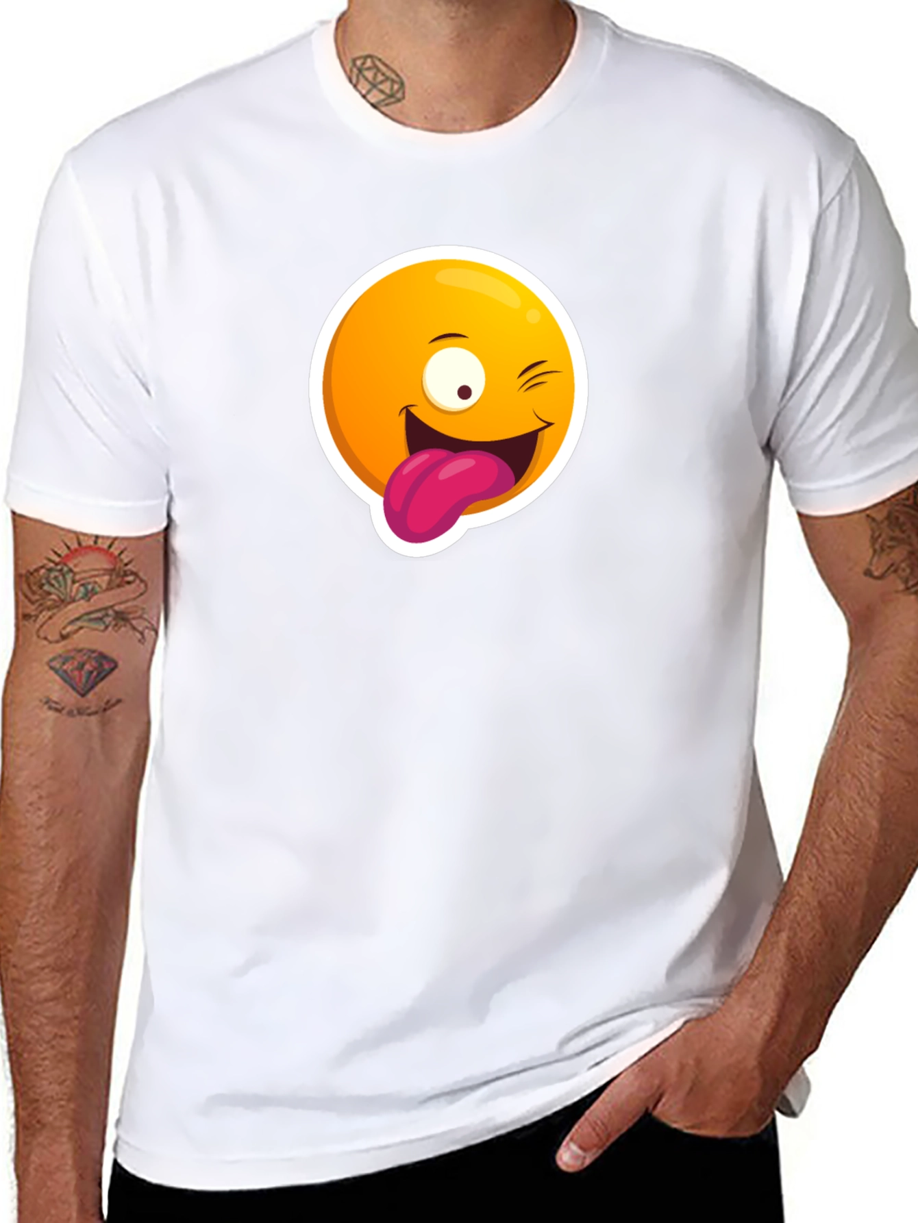 Winking Emoji Graphic Black T-Shirt