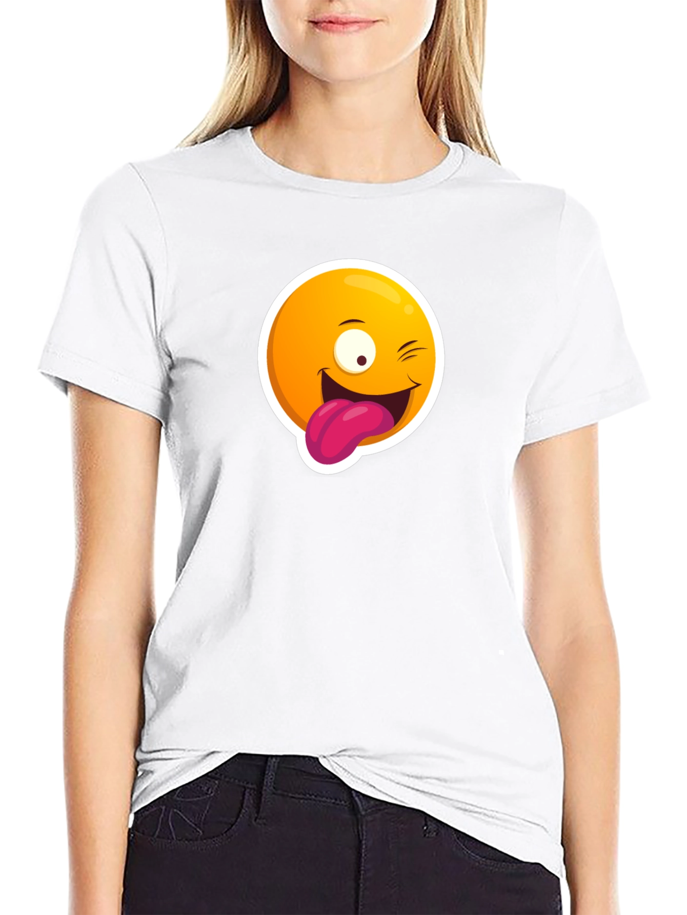 Winking Emoji Graphic Black T-Shirt