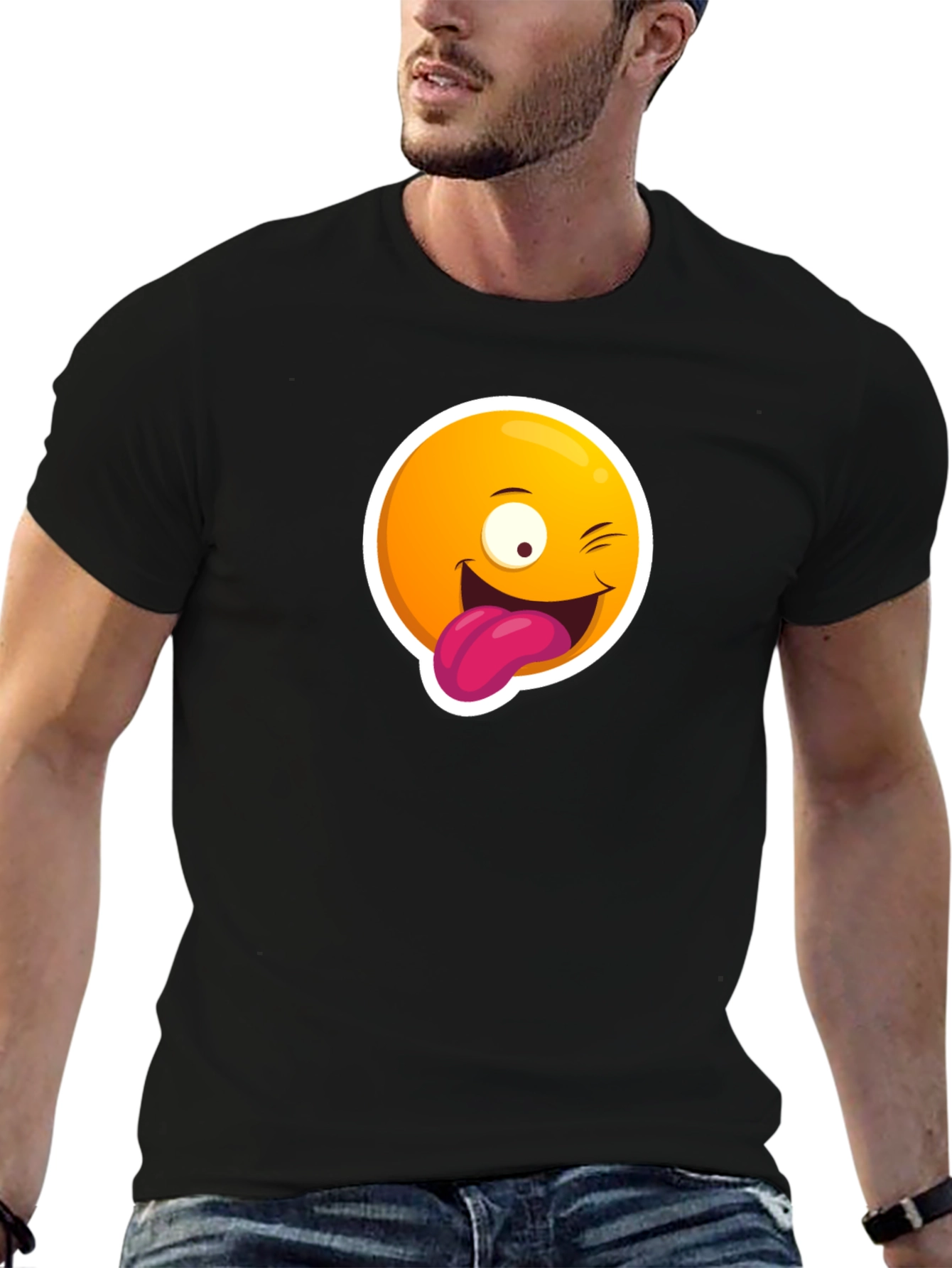 Winking Emoji Graphic Black T-Shirt