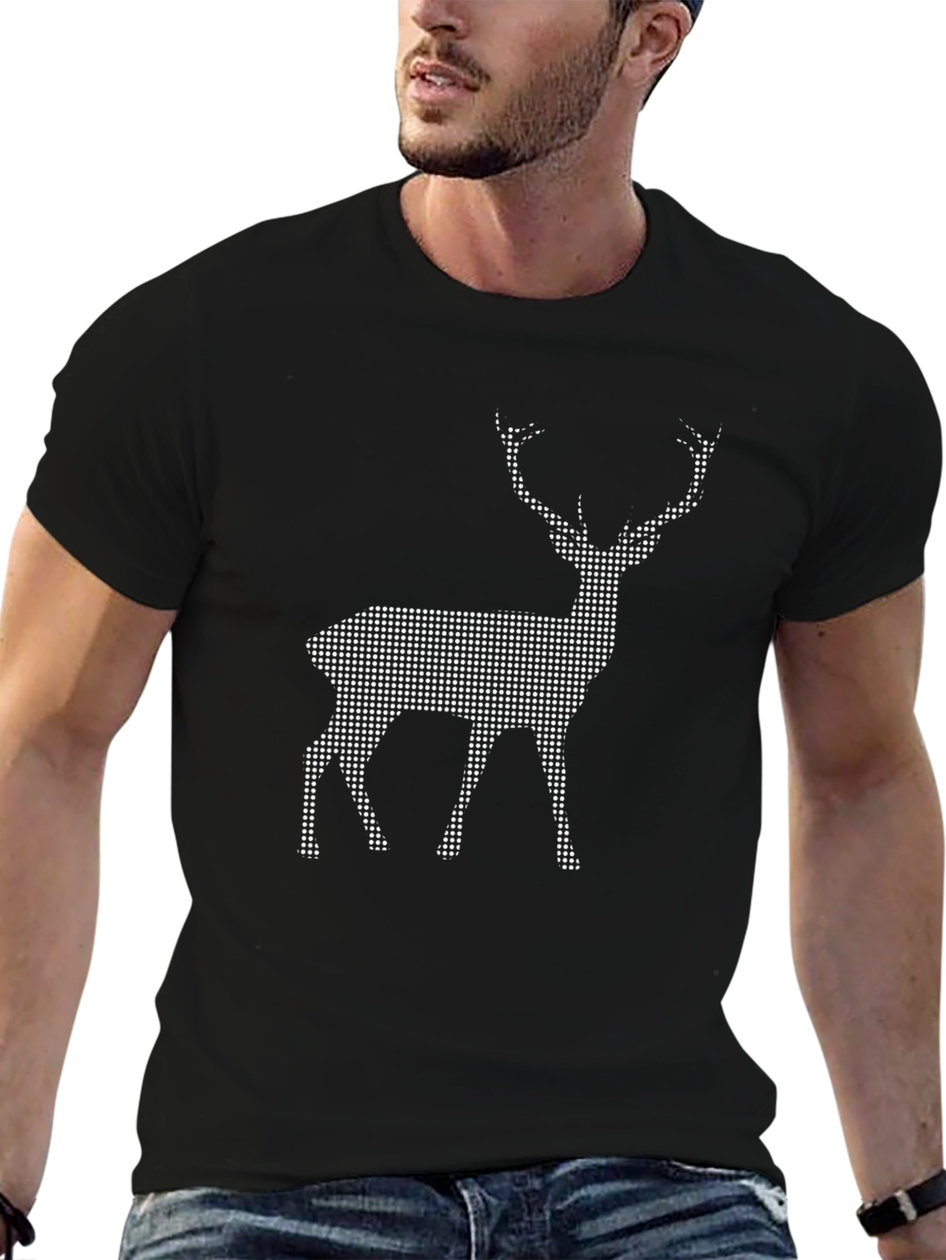 Black T-Shirt with Pixel Deer Design