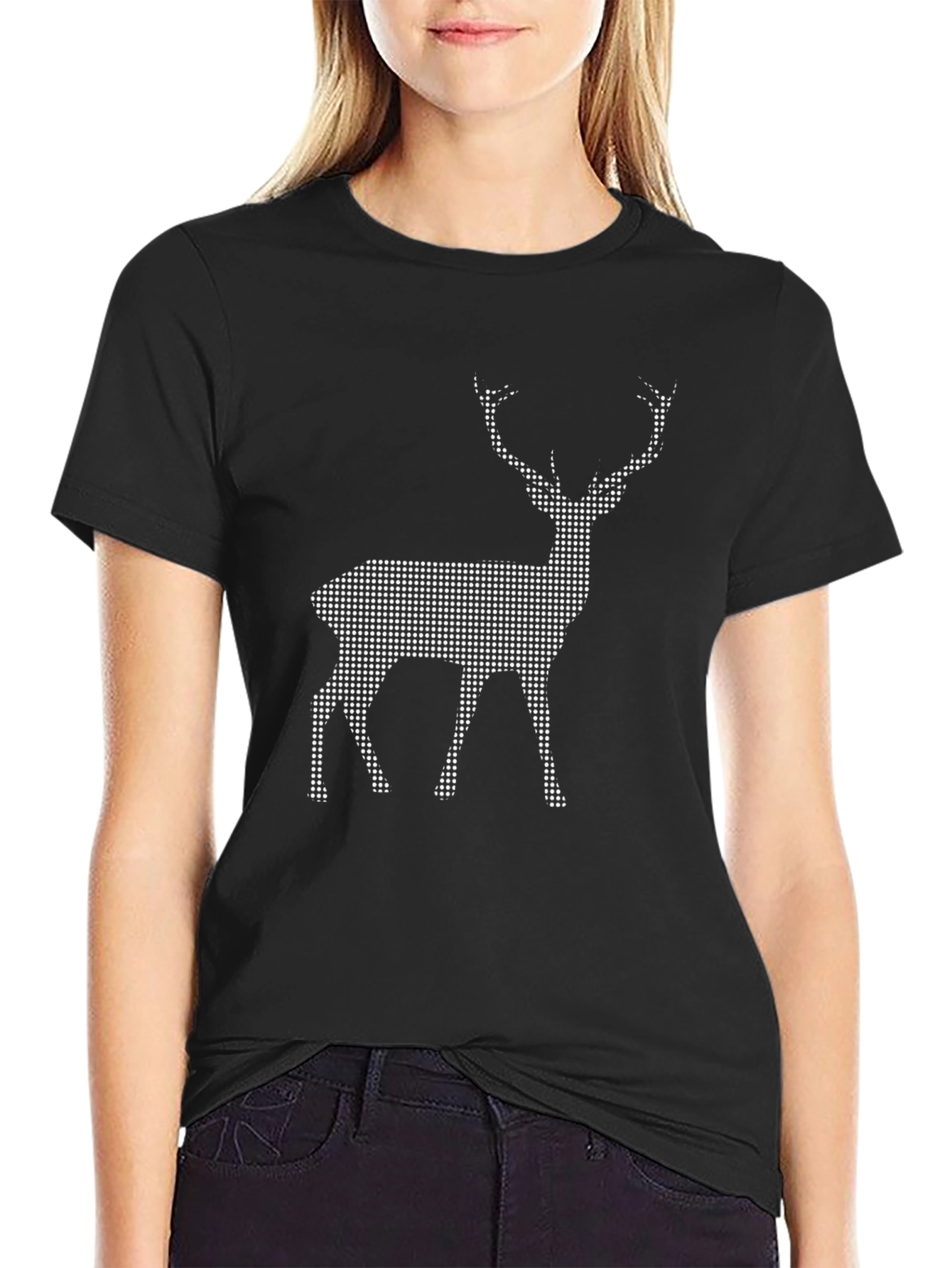Black T-Shirt with Pixel Deer Design