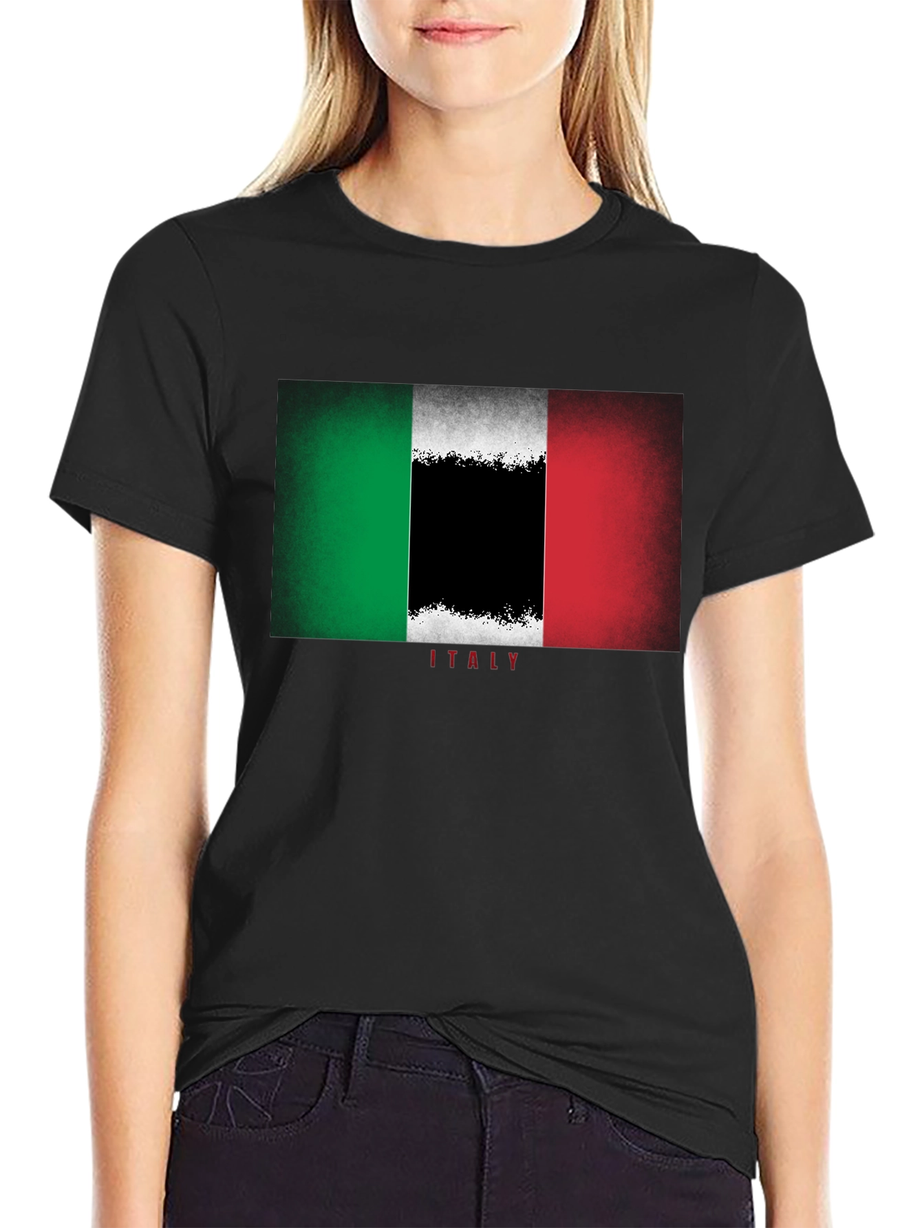 Italian Flag Graphic Tee - Black Cotton T-Shirt