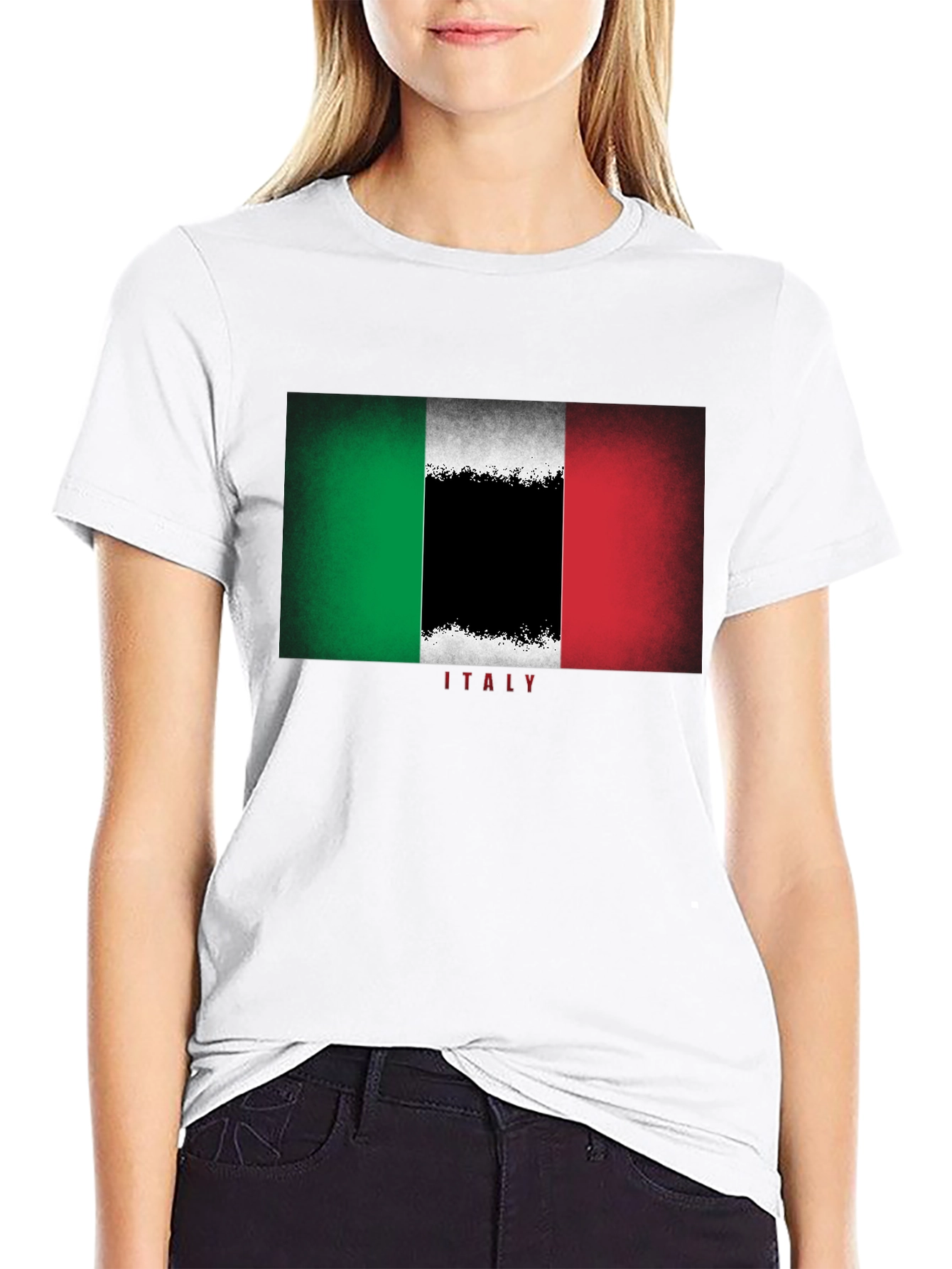 Italian Flag Graphic Tee - Black Cotton T-Shirt