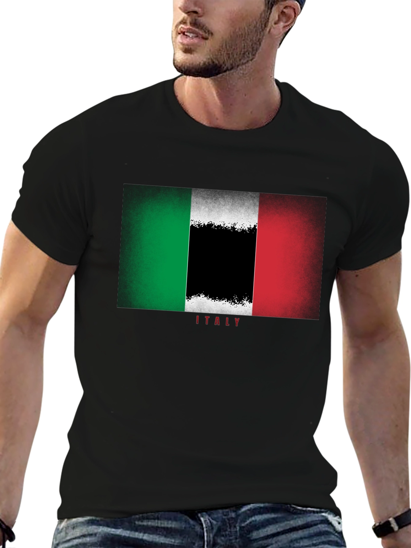 Italian Flag Graphic Tee - Black Cotton T-Shirt