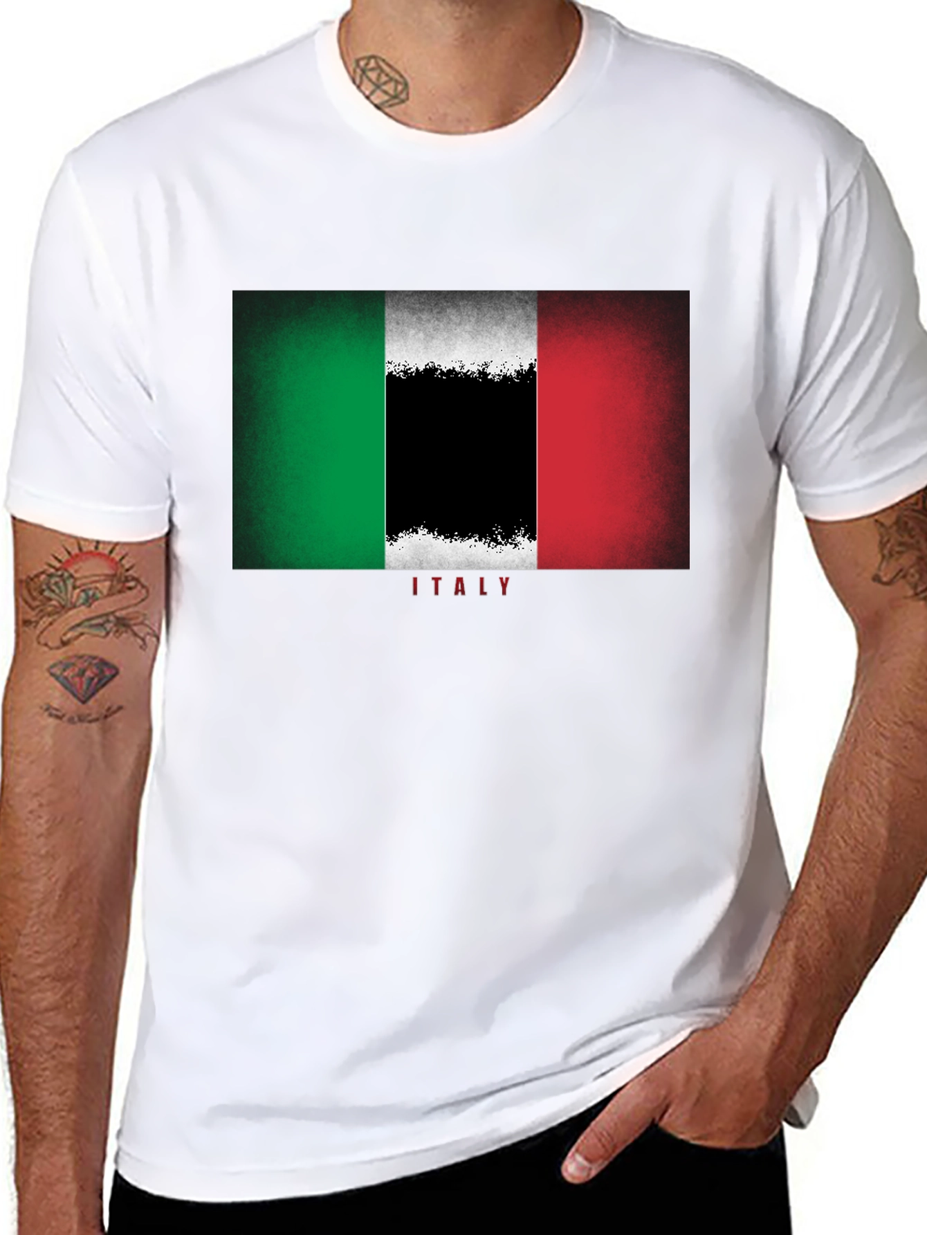 Italian Flag Graphic Tee - Black Cotton T-Shirt