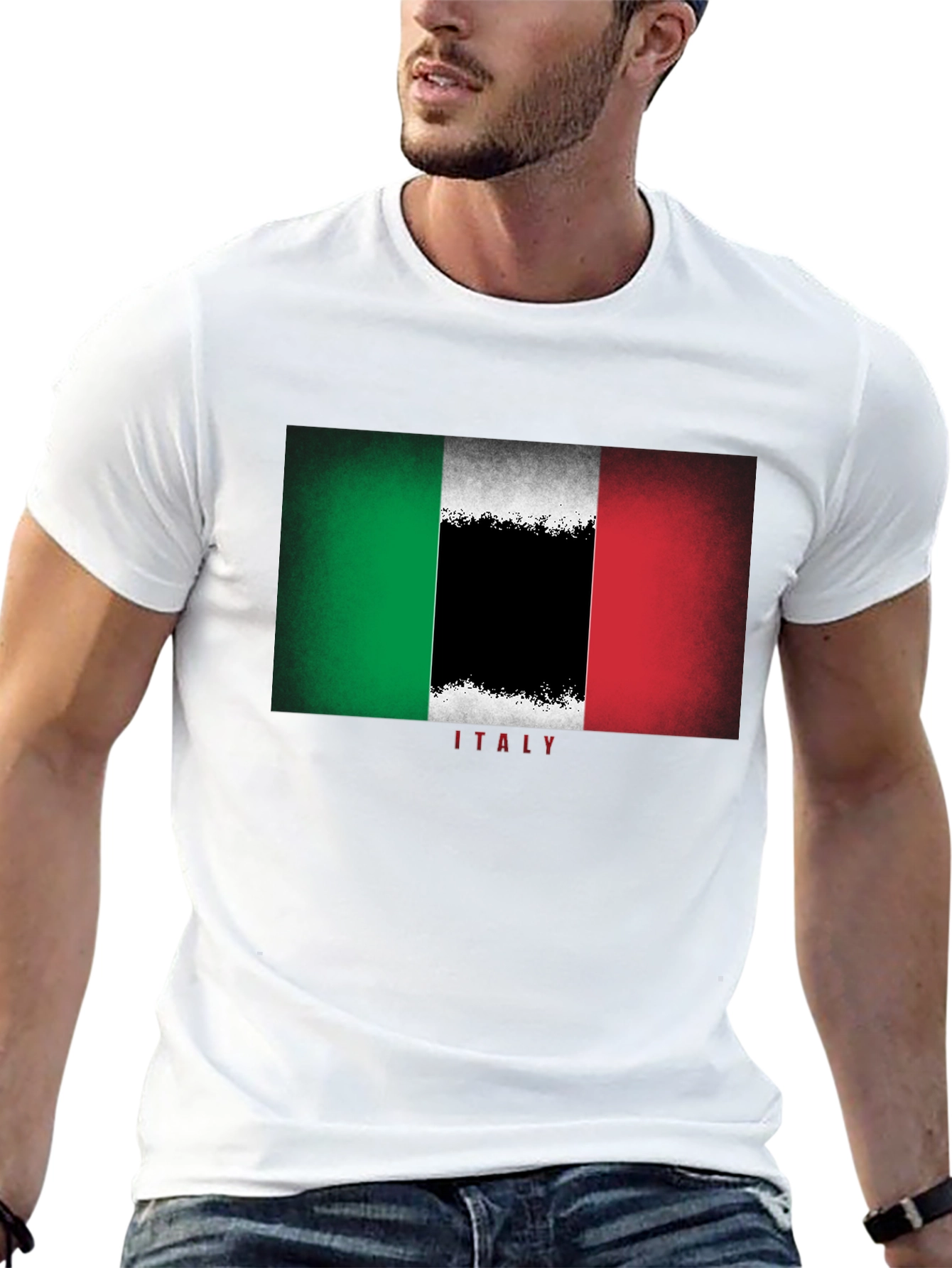 Italian Flag Graphic Tee - Black Cotton T-Shirt