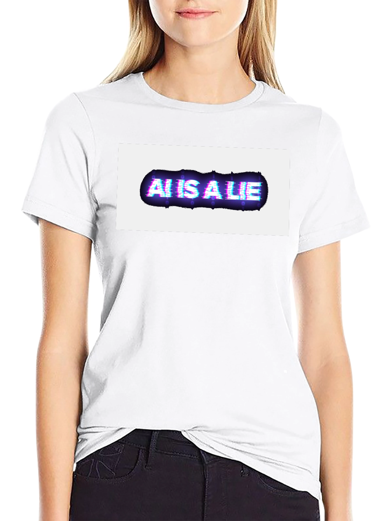 AI is a Lie Glitch Graphic Black T-Shirt