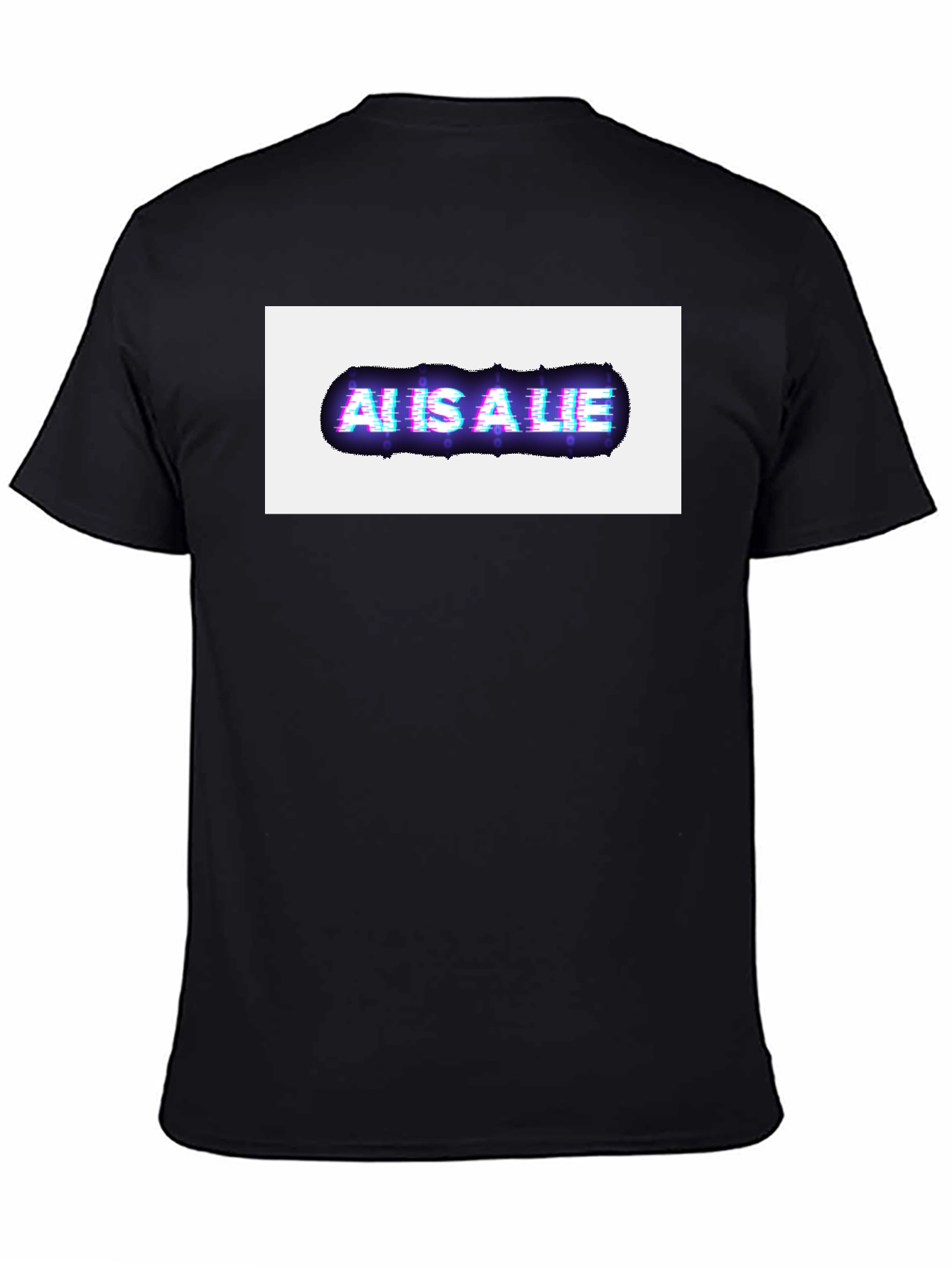 AI is a Lie Glitch Graphic Black T-Shirt