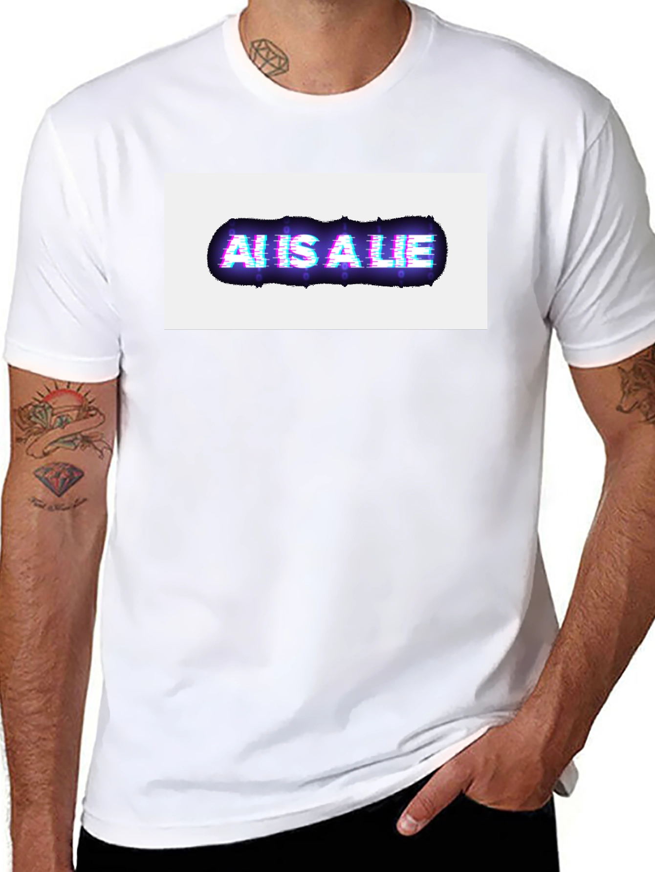 AI is a Lie Glitch Graphic Black T-Shirt