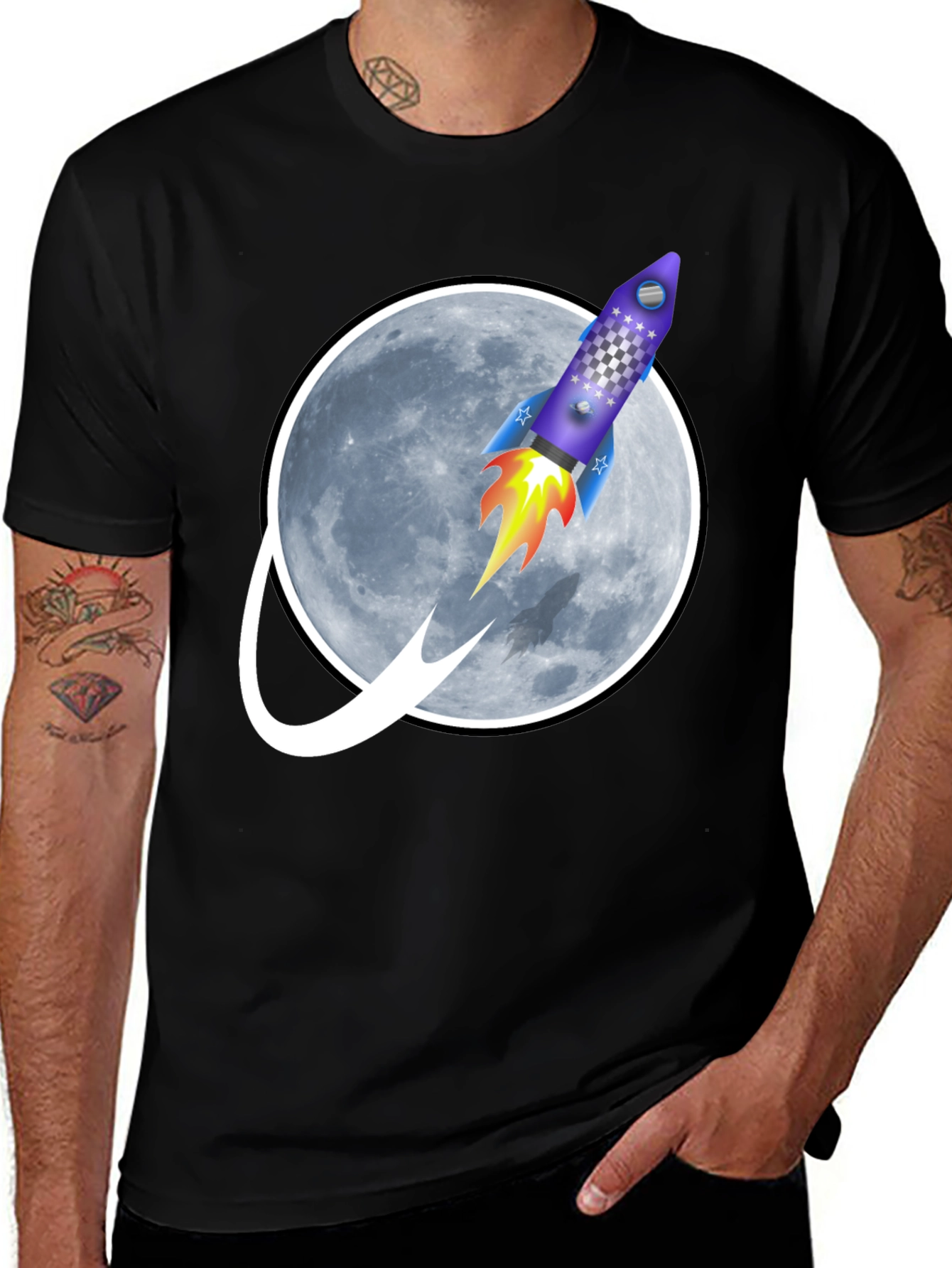 Rocket to the Moon Graphic Tee - Black T-Shirt