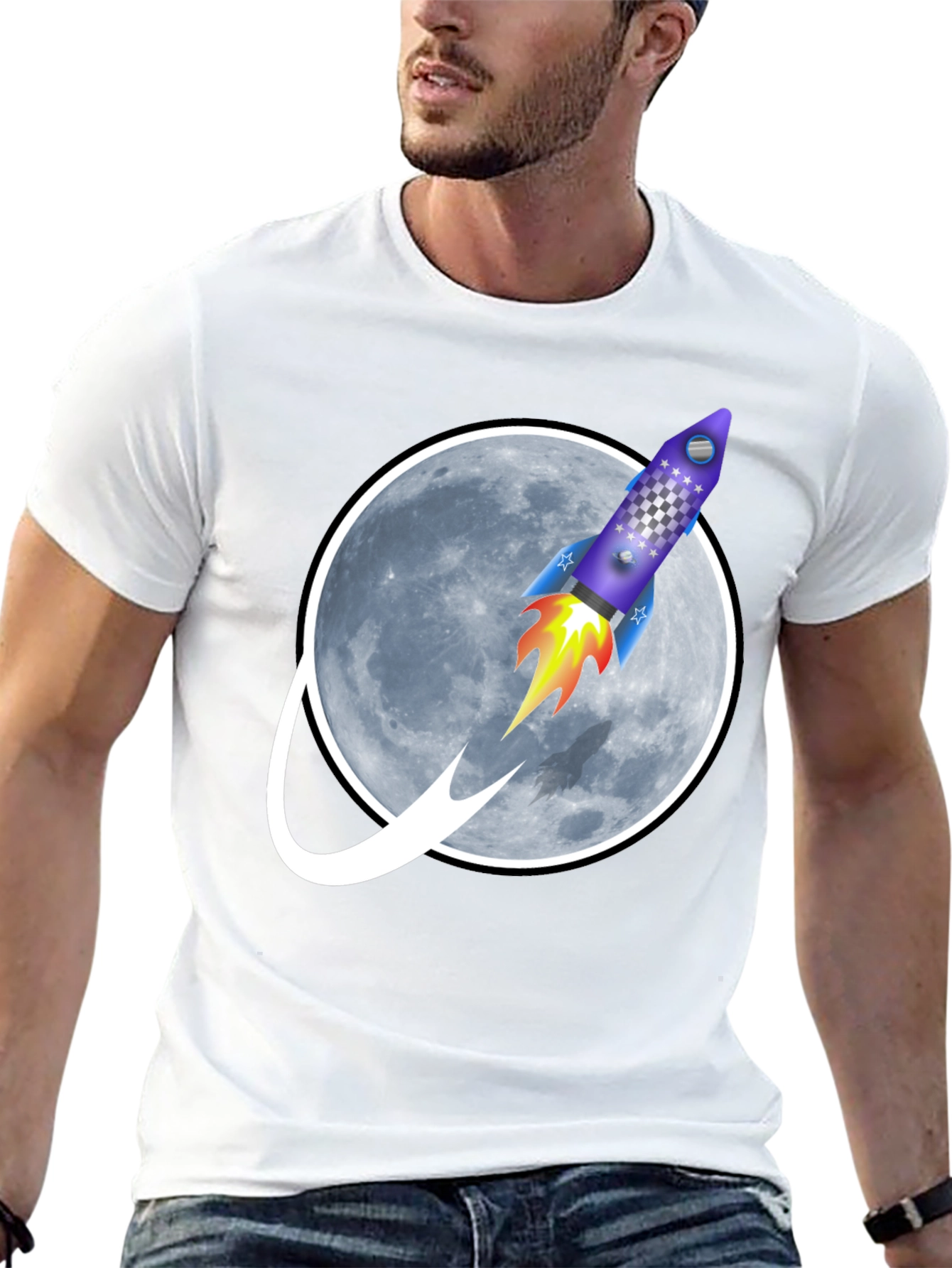 Rocket to the Moon Graphic Tee - Black T-Shirt