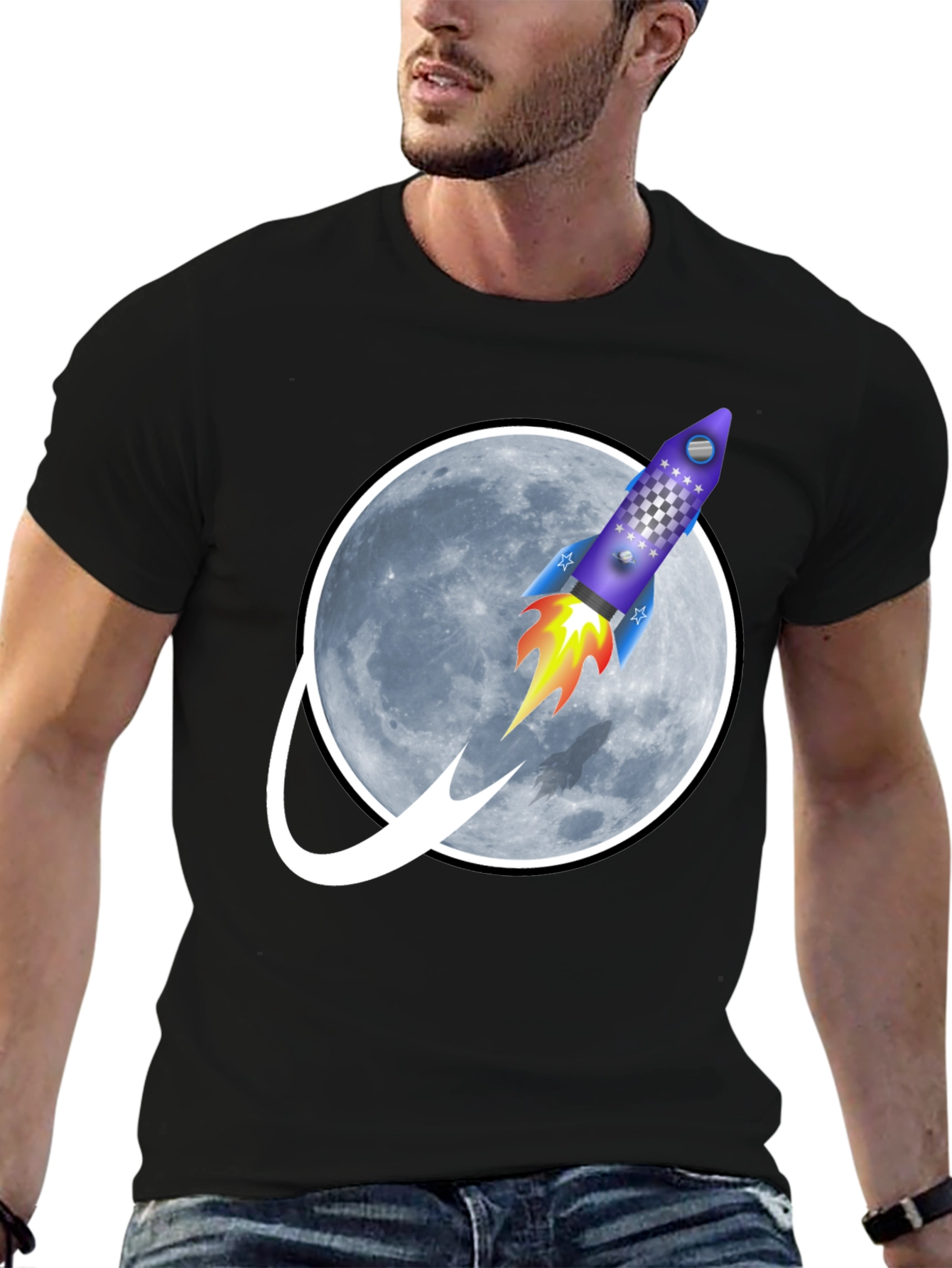 Rocket to the Moon Graphic Tee - Black T-Shirt