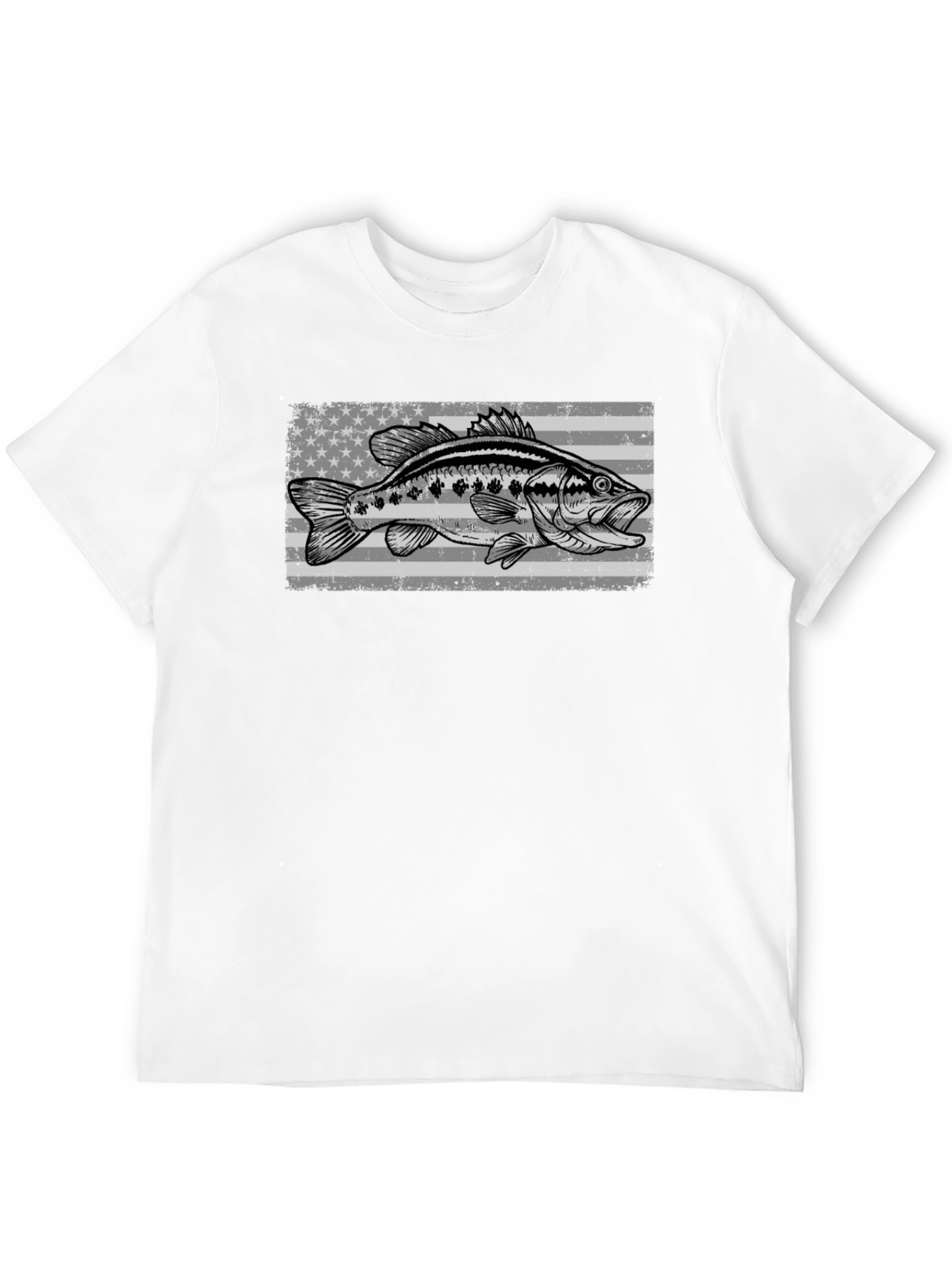 Bass Fish American Flag Graphic T-Shirt