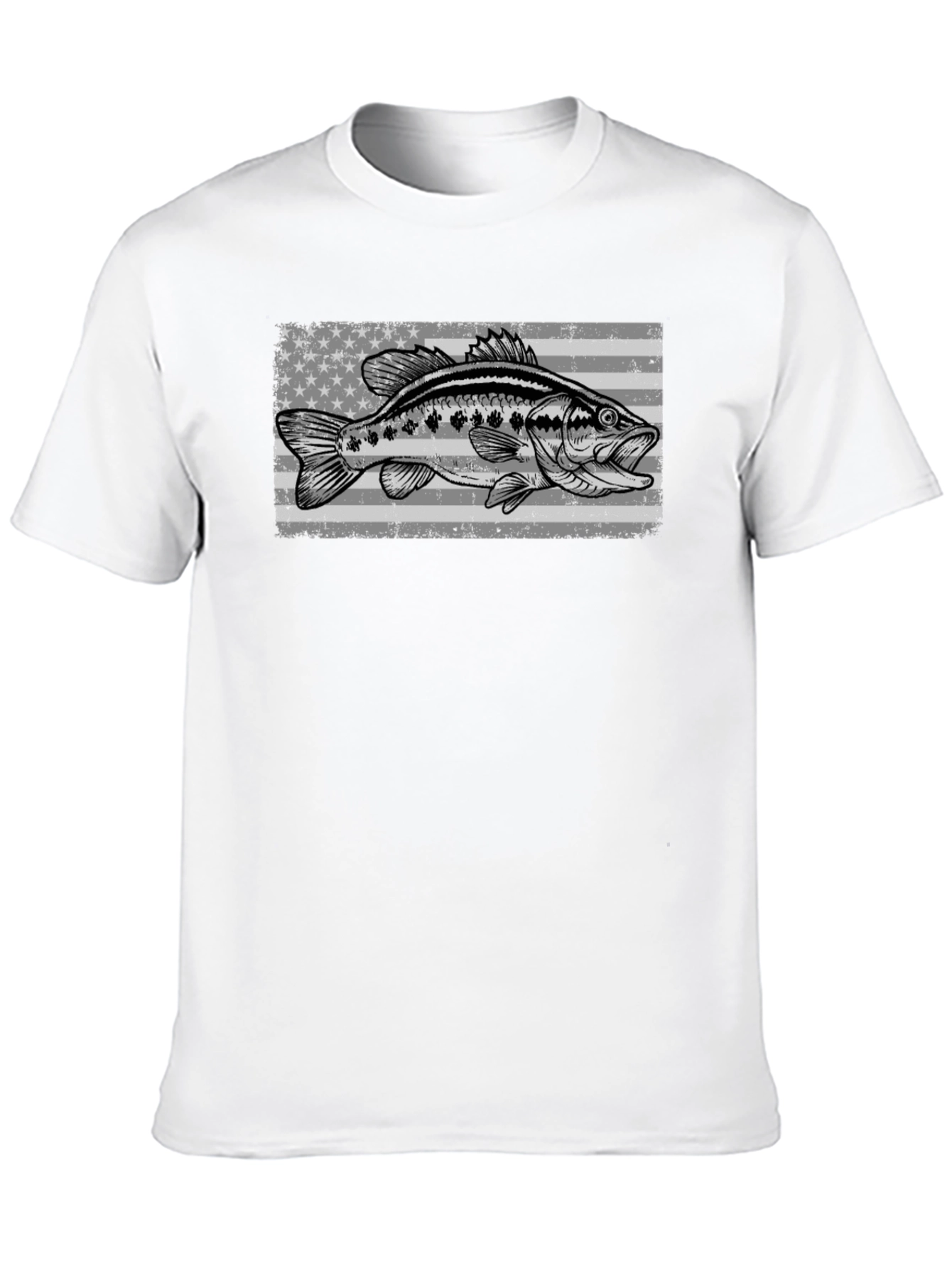 Bass Fish American Flag Graphic T-Shirt