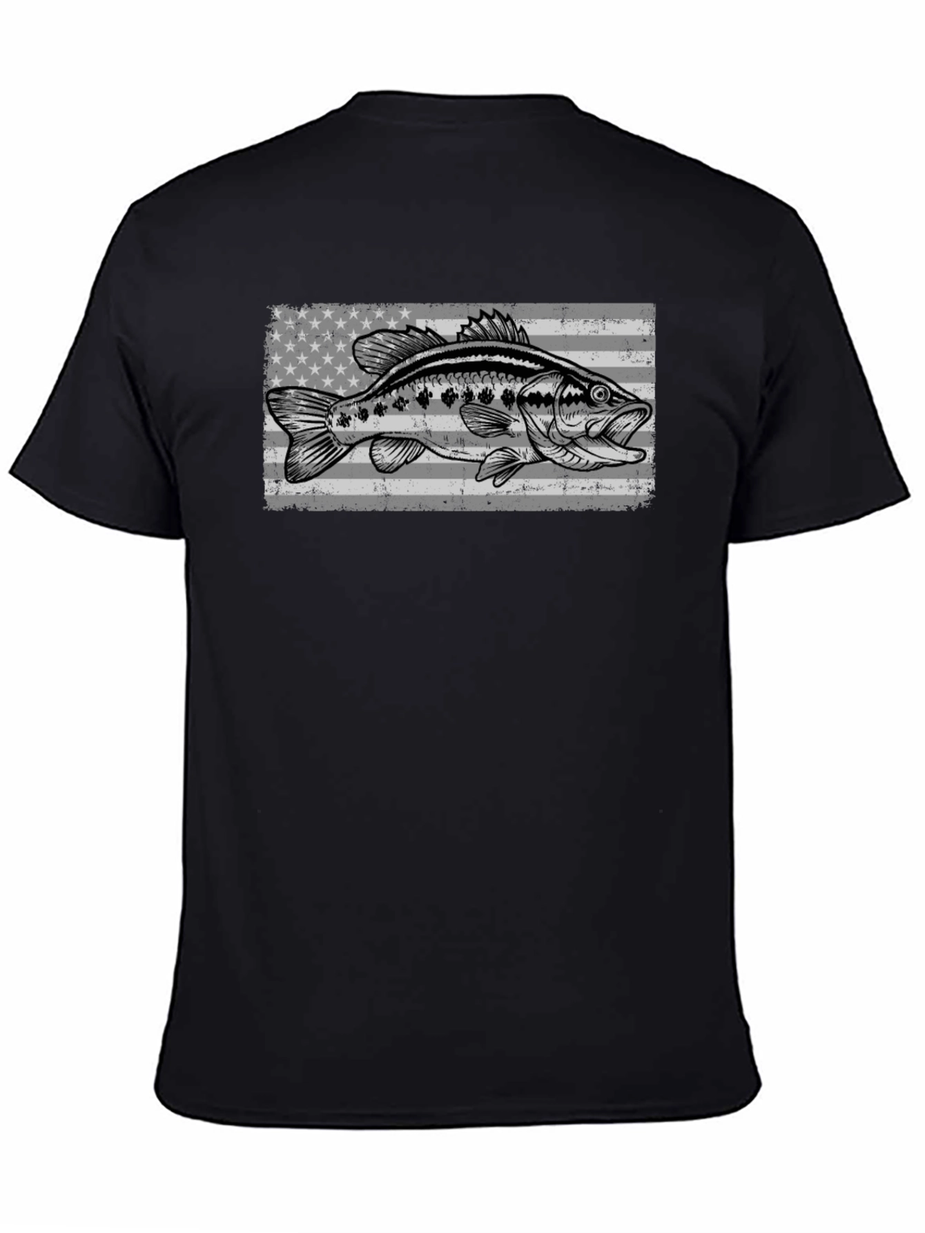 Bass Fish American Flag Graphic T-Shirt