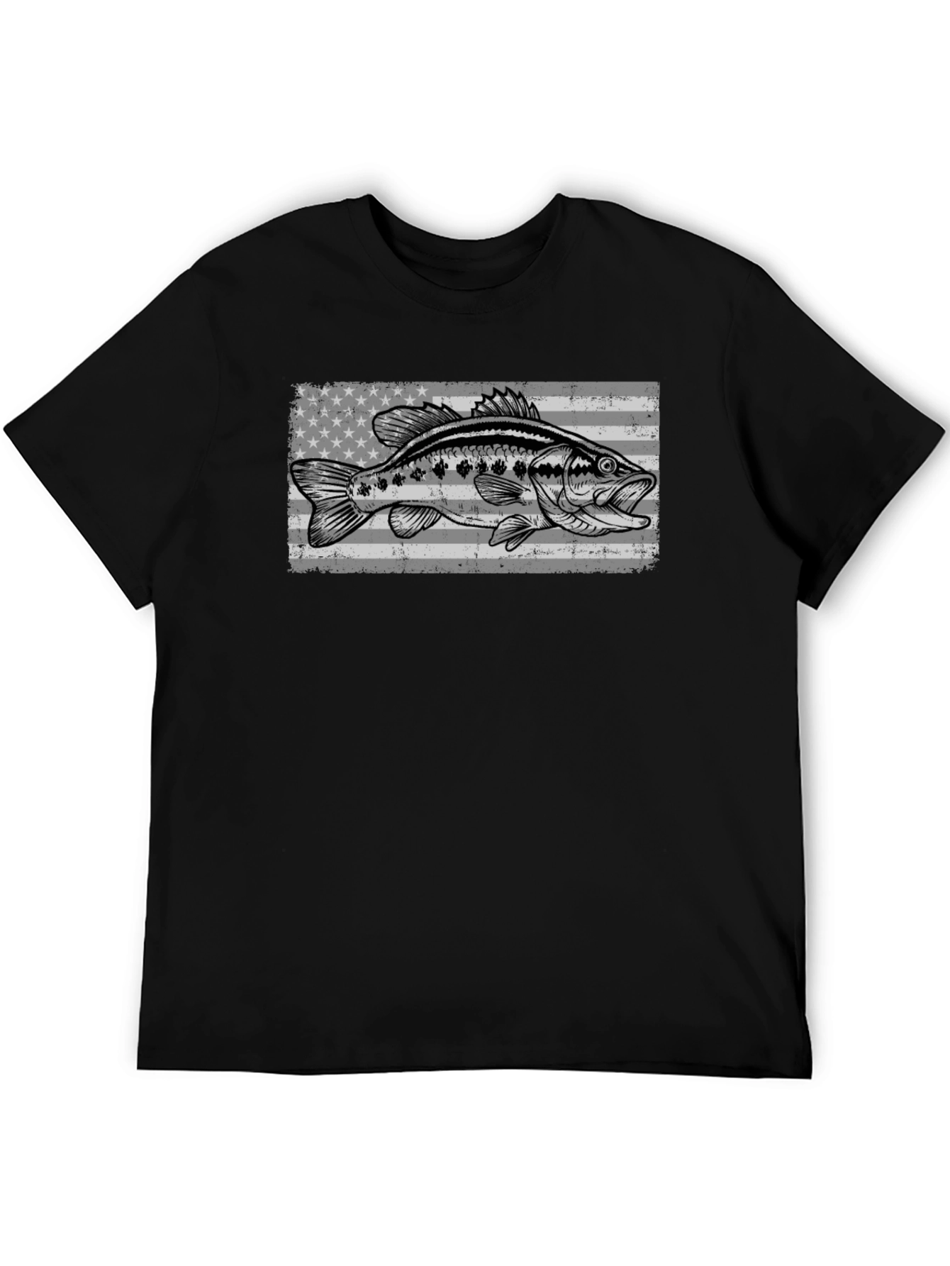 Bass Fish American Flag Graphic T-Shirt