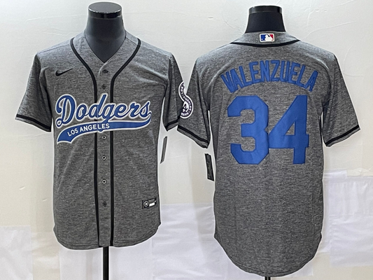 Men's Los Angeles Dodgers Fernando Valenzuela #34 Gray Game Jerseys Joint Edition
