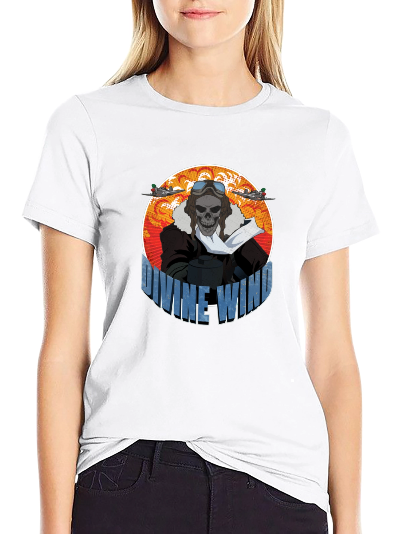 Divine Wind Skull Pilot Graphic T-Shirt