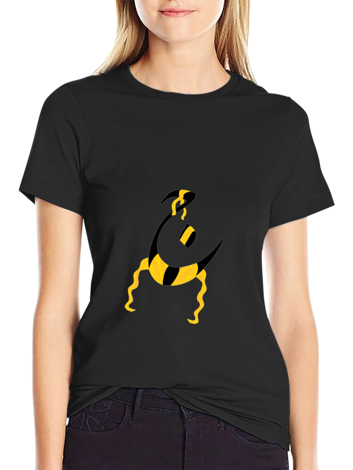 Funky Graphic Tee - Black with Abstract Yellow Print