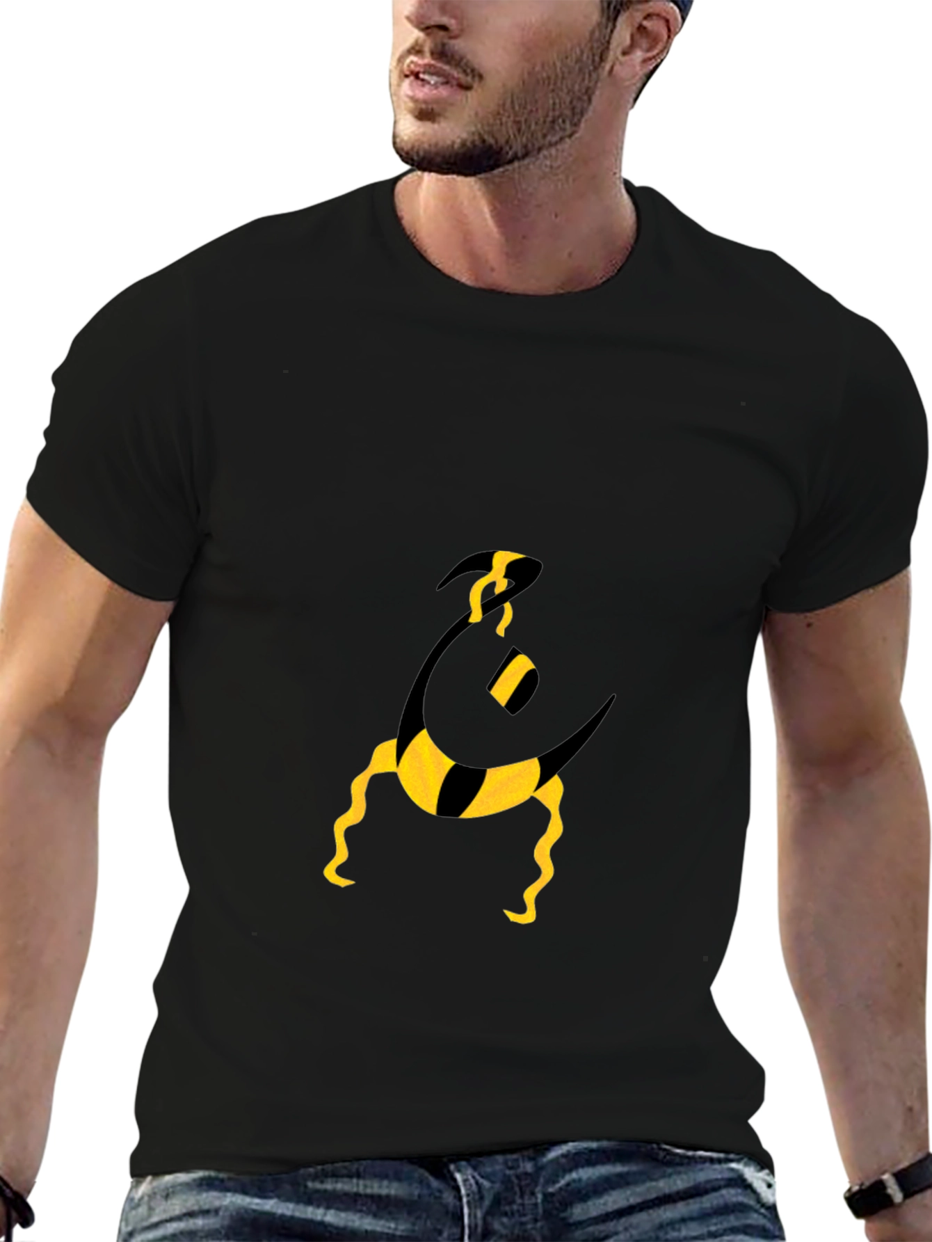 Funky Graphic Tee - Black with Abstract Yellow Print