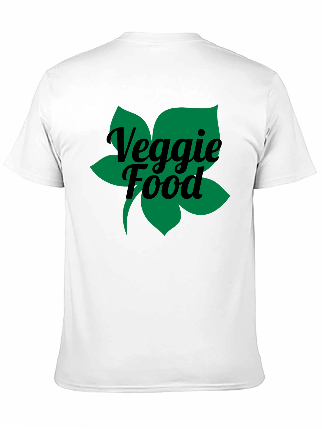 Veggie Food Green Leaf Graphic Black T-Shirt