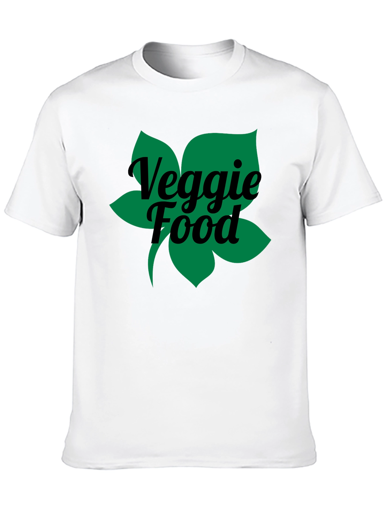 Veggie Food Green Leaf Graphic Black T-Shirt