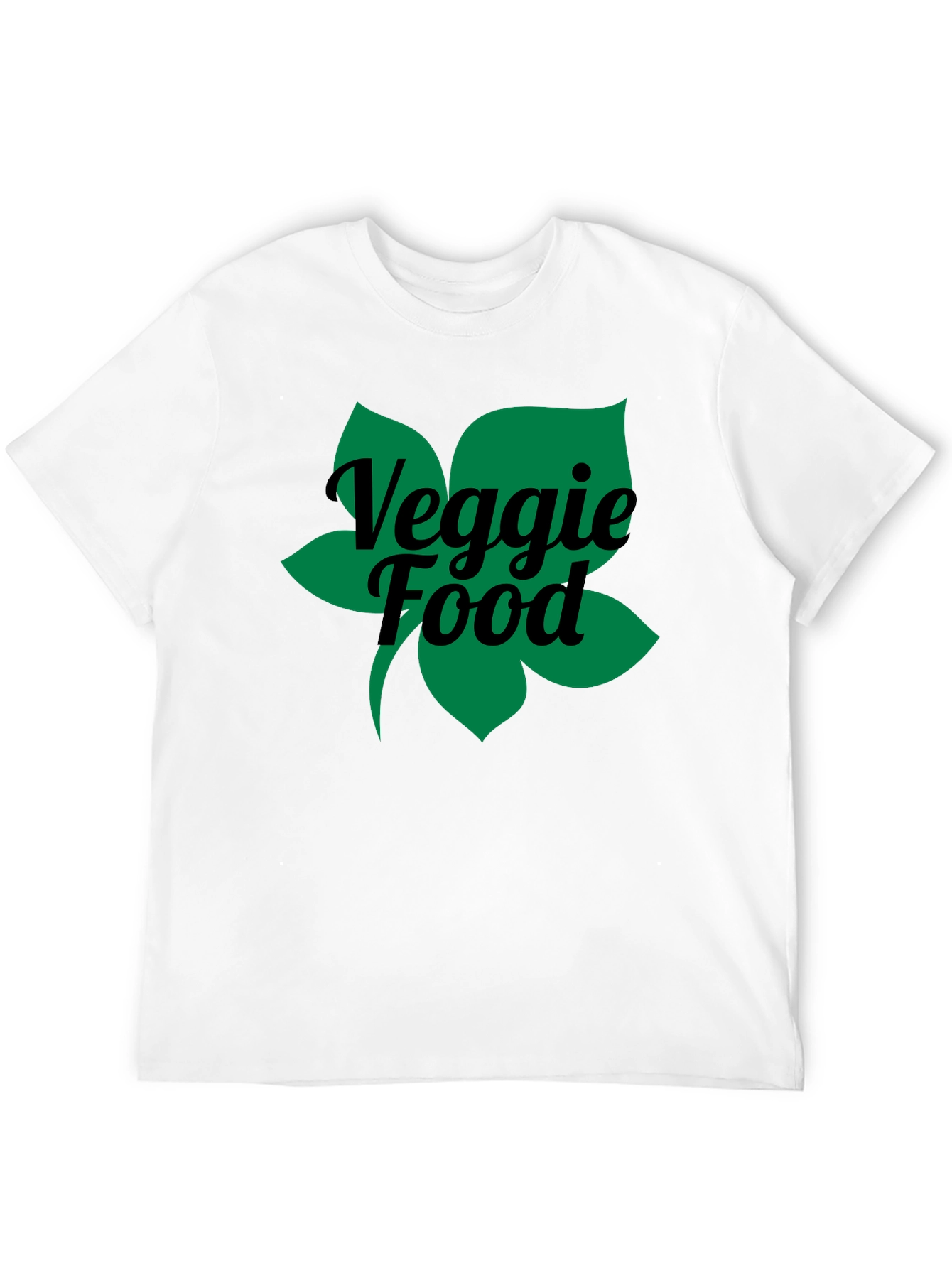 Veggie Food Green Leaf Graphic Black T-Shirt