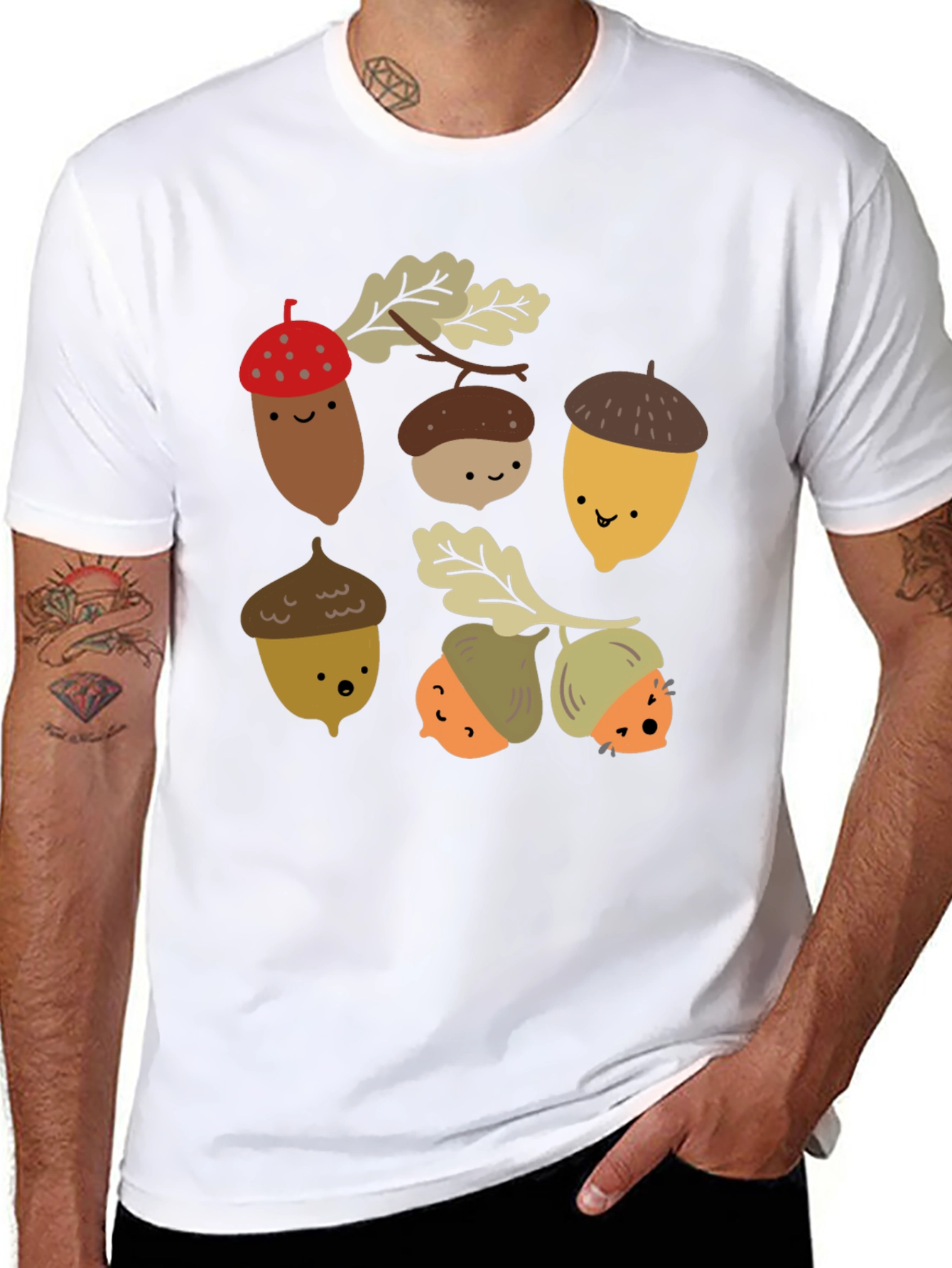Cute Acorn Graphic Black T-Shirt