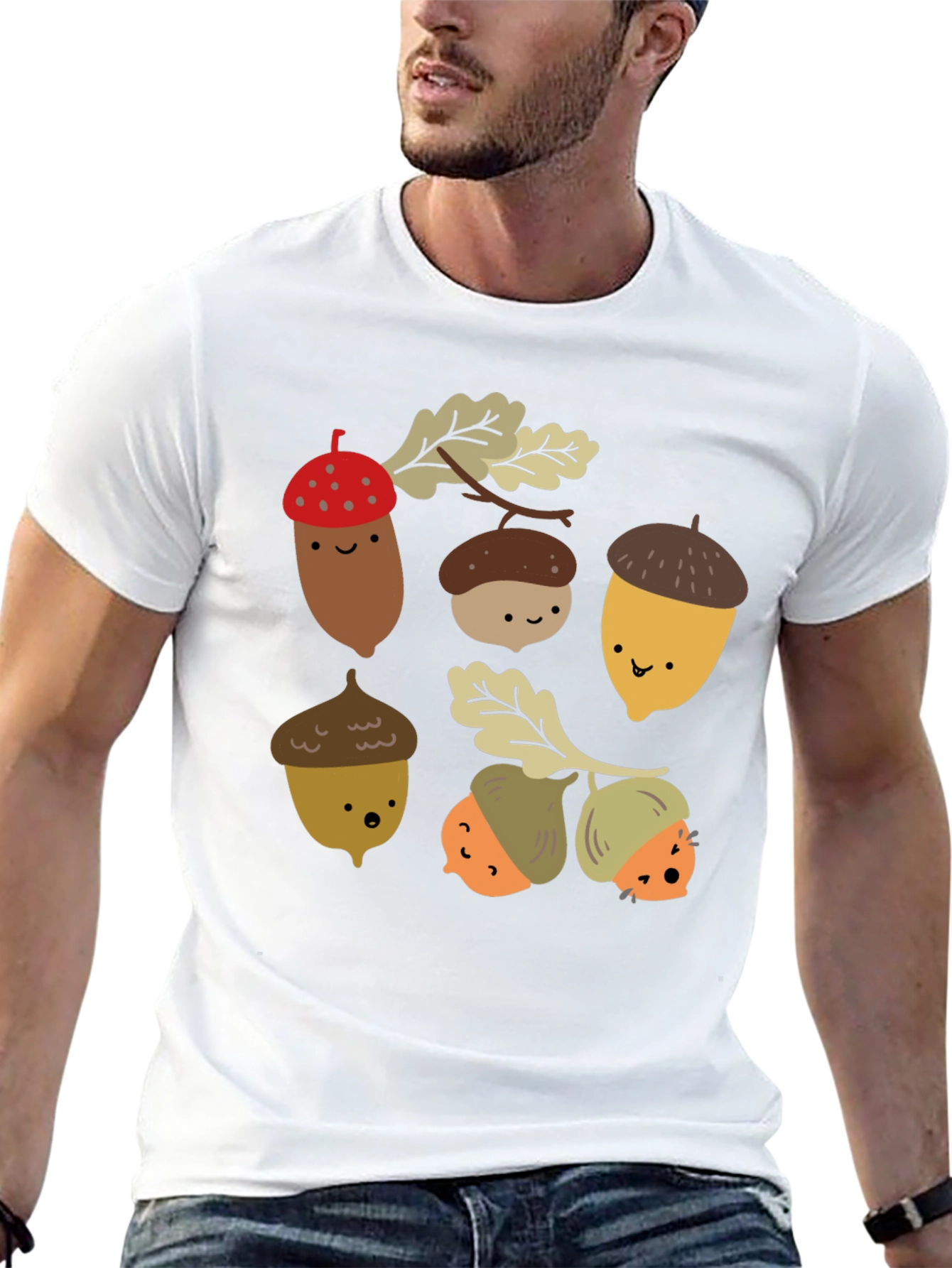 Cute Acorn Graphic Black T-Shirt