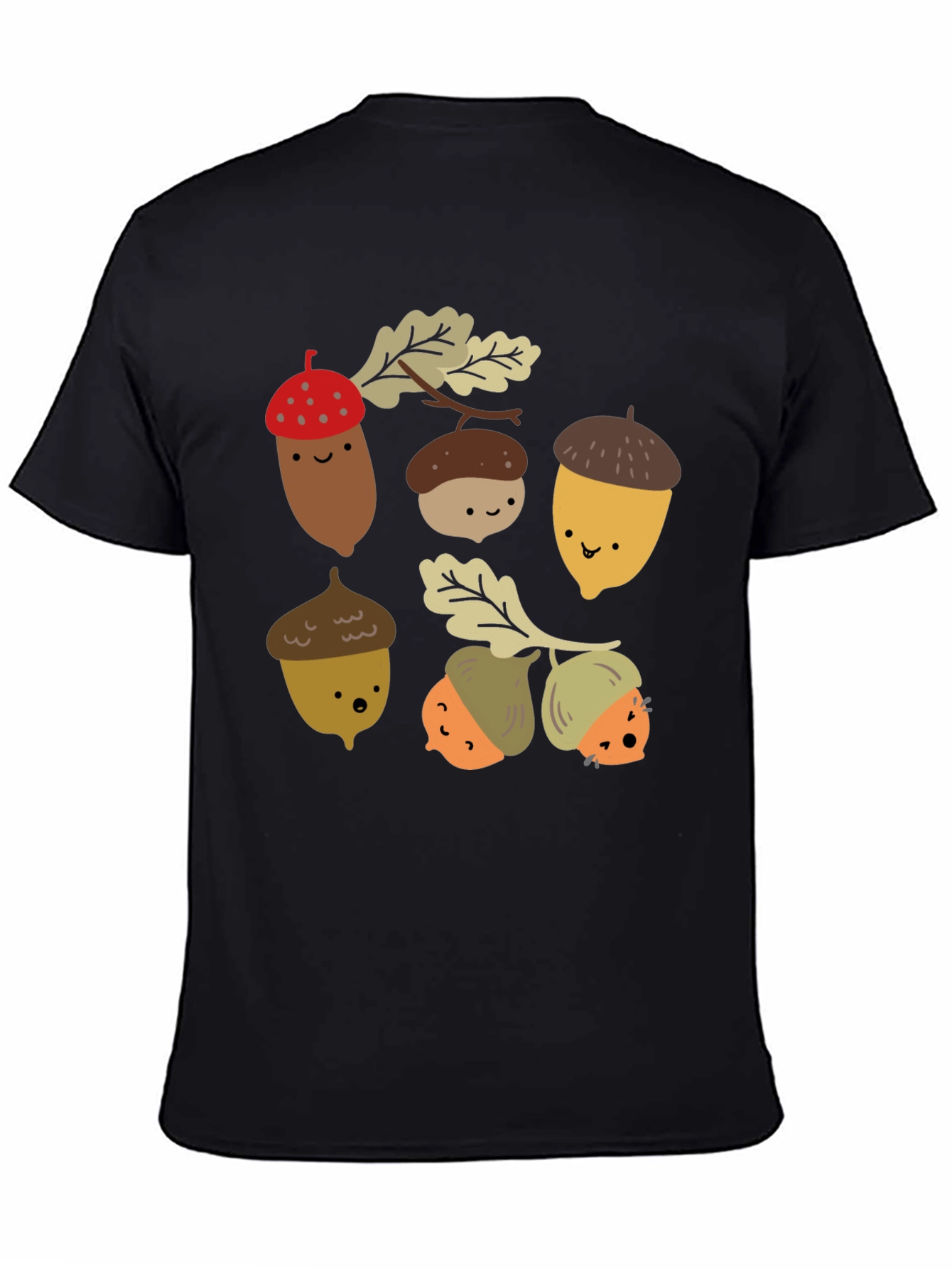 Cute Acorn Graphic Black T-Shirt