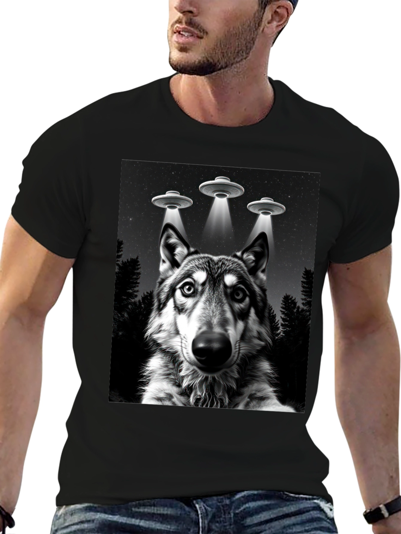 Wolf UFO T-Shirt - Black Graphic Tee