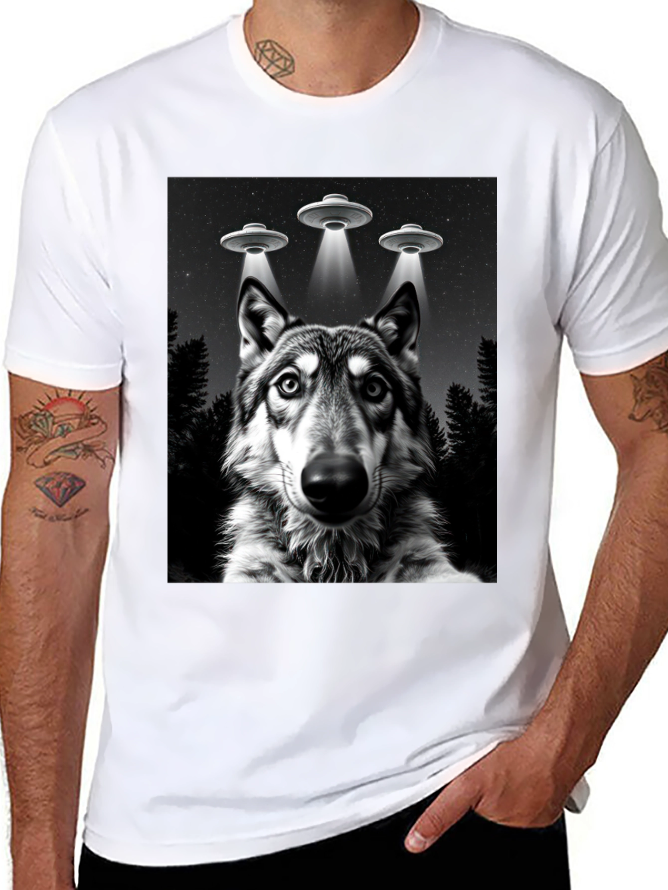 Wolf UFO T-Shirt - Black Graphic Tee