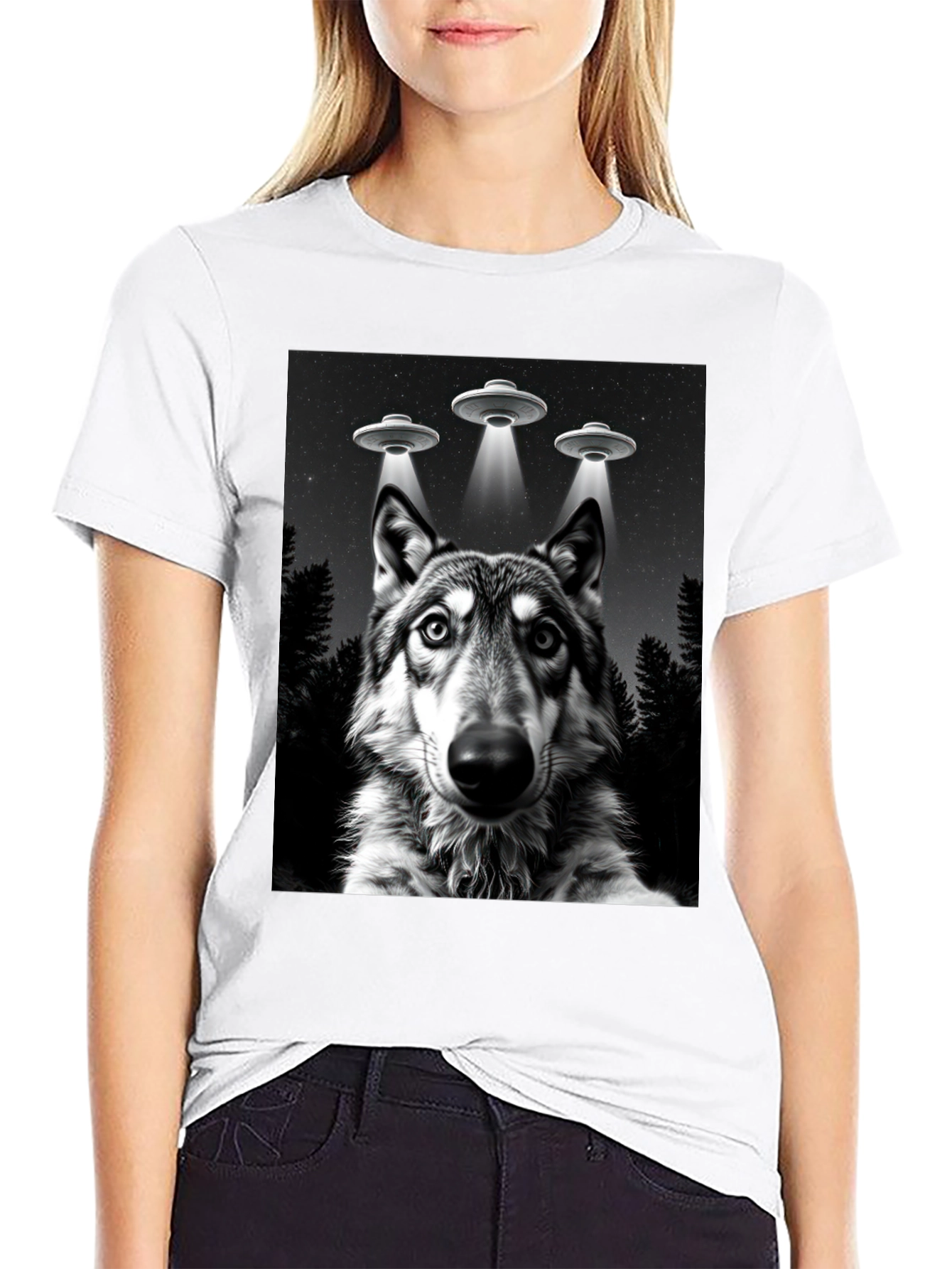Wolf UFO T-Shirt - Black Graphic Tee