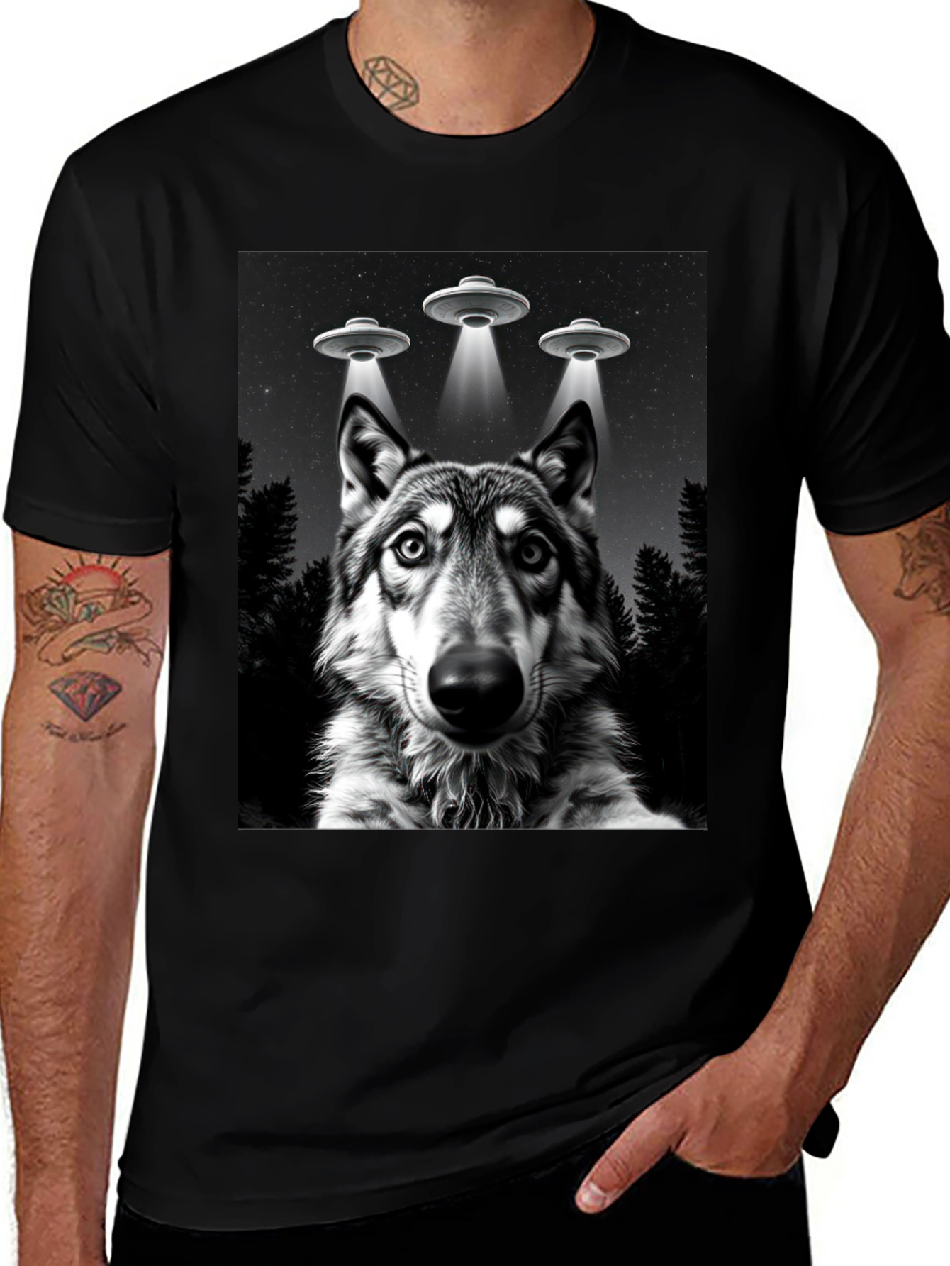 Wolf UFO T-Shirt - Black Graphic Tee