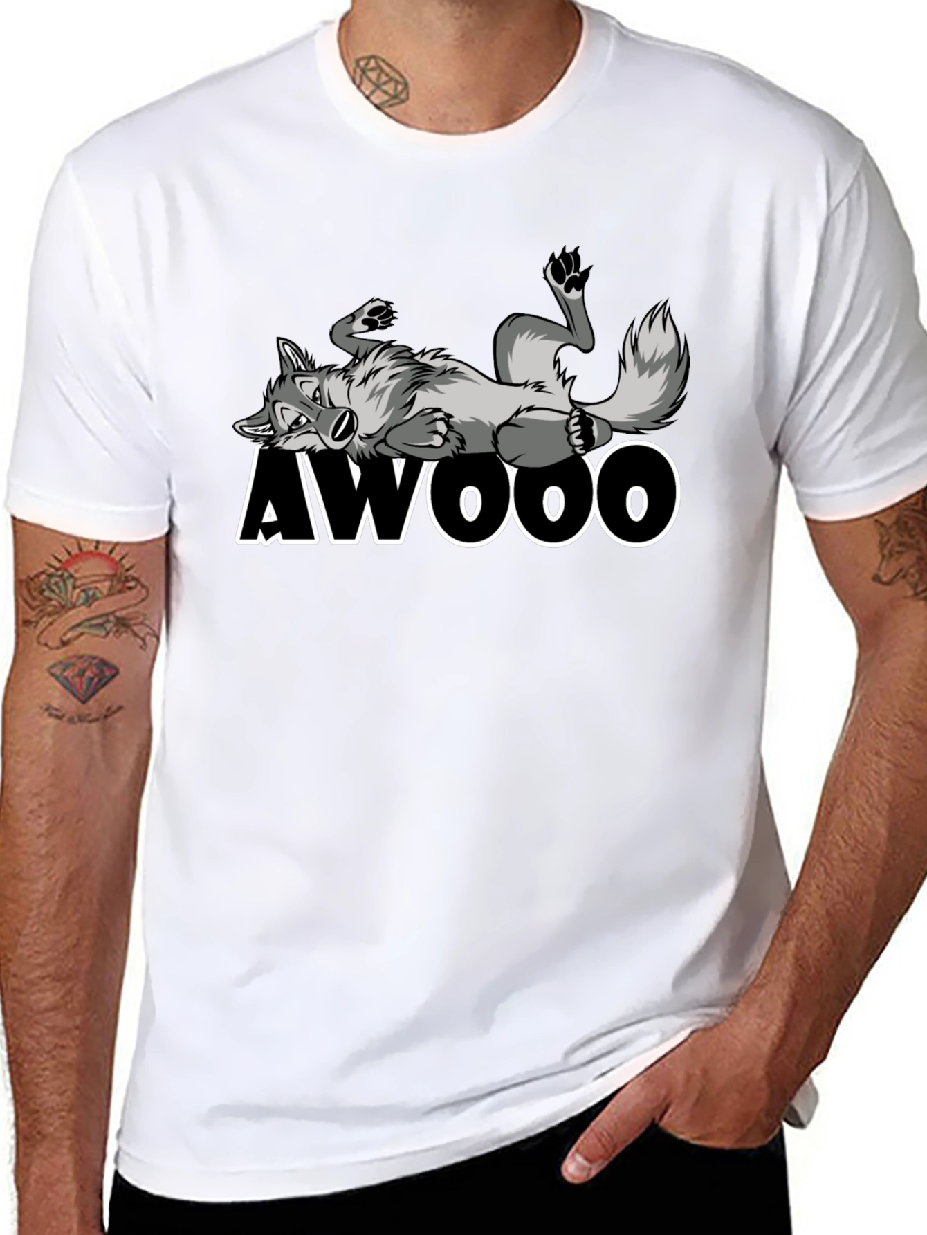 Awooo Wolf Graphic T-Shirt - Black Cotton Tee