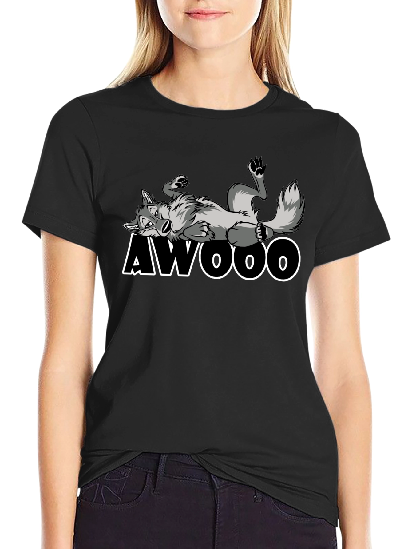 Awooo Wolf Graphic T-Shirt - Black Cotton Tee