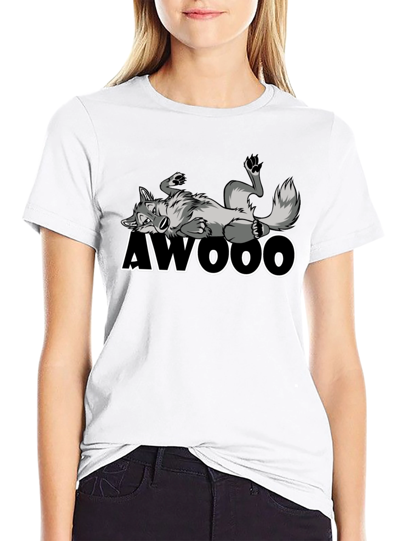 Awooo Wolf Graphic T-Shirt - Black Cotton Tee
