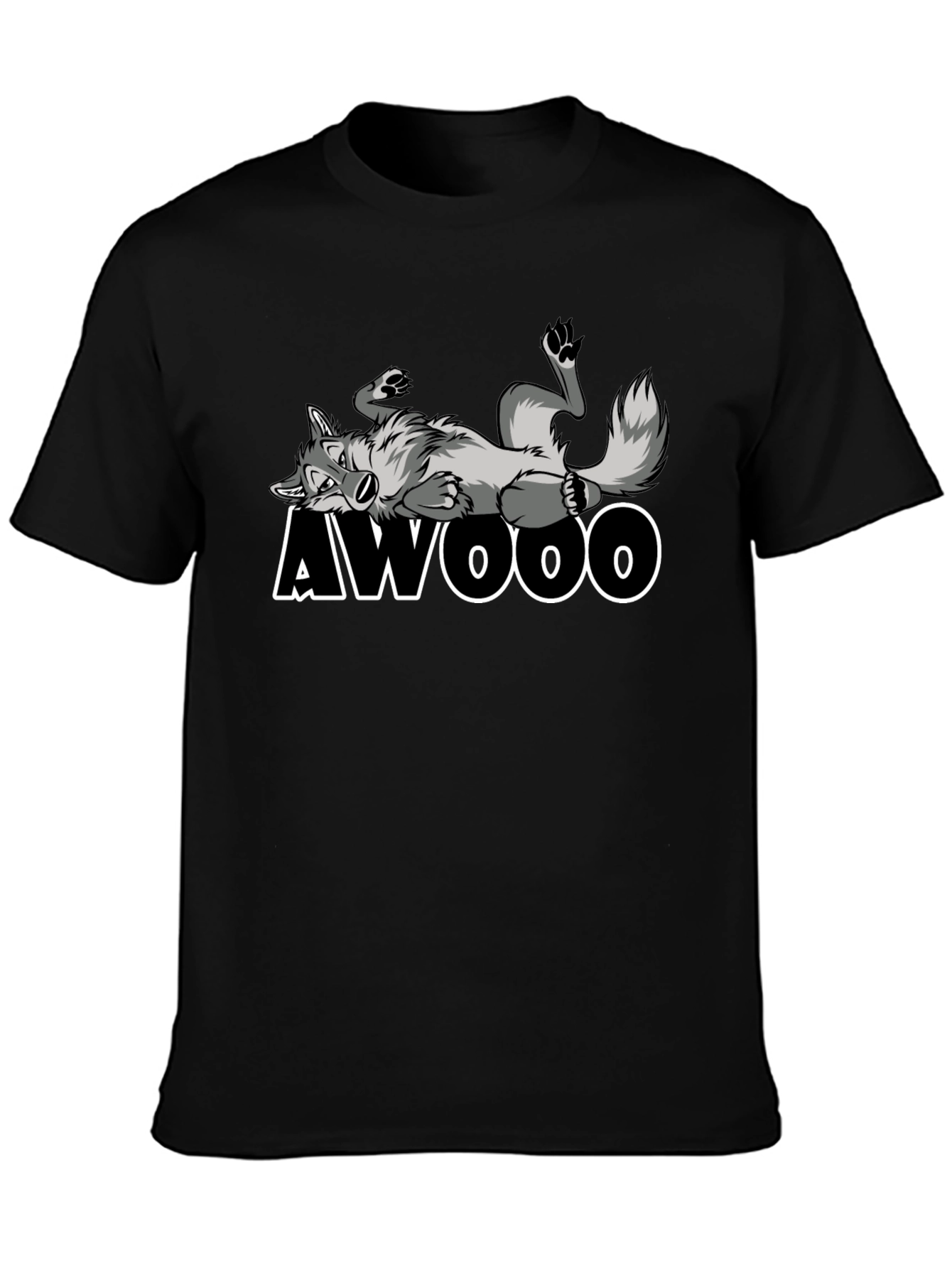 Awooo Wolf Graphic T-Shirt - Black Cotton Tee
