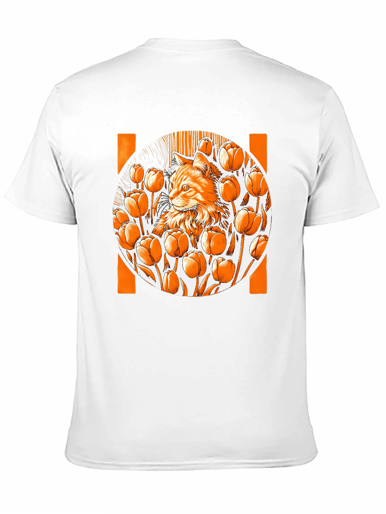 Cat & Tulips Graphic Black T-Shirt - Unique Design