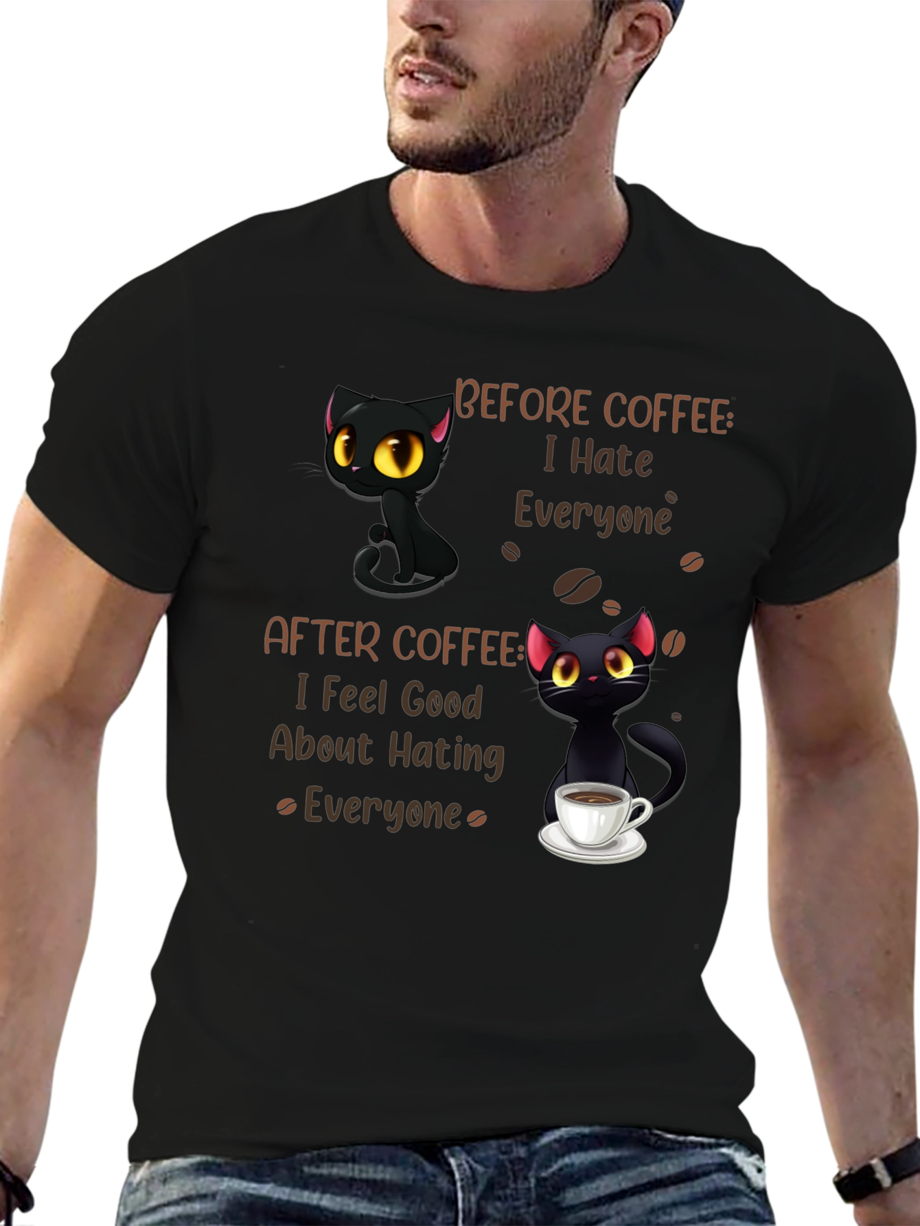 Coffee Cat T-Shirt - I Hate Everyone Funny Tee