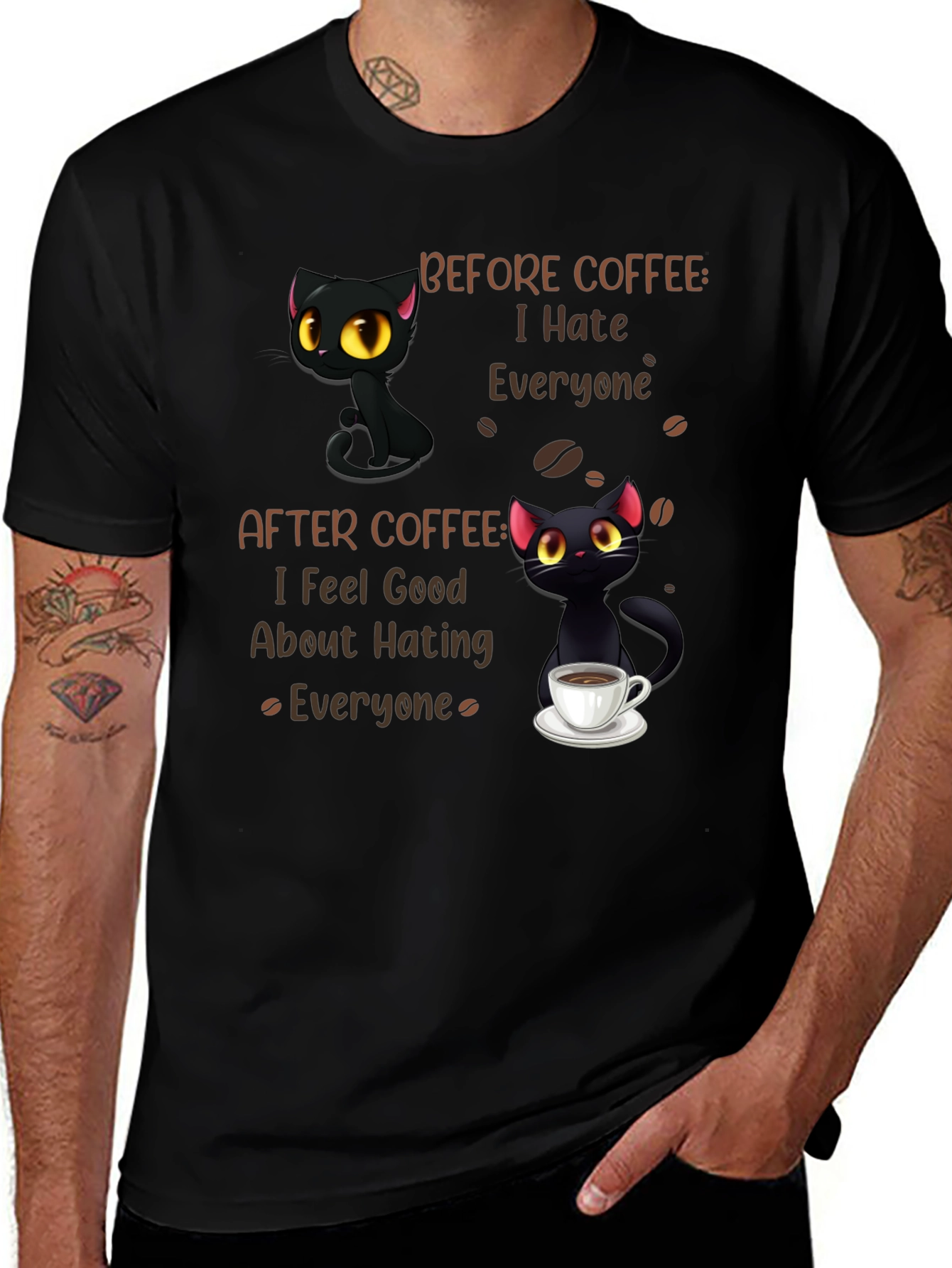 Coffee Cat T-Shirt - I Hate Everyone Funny Tee