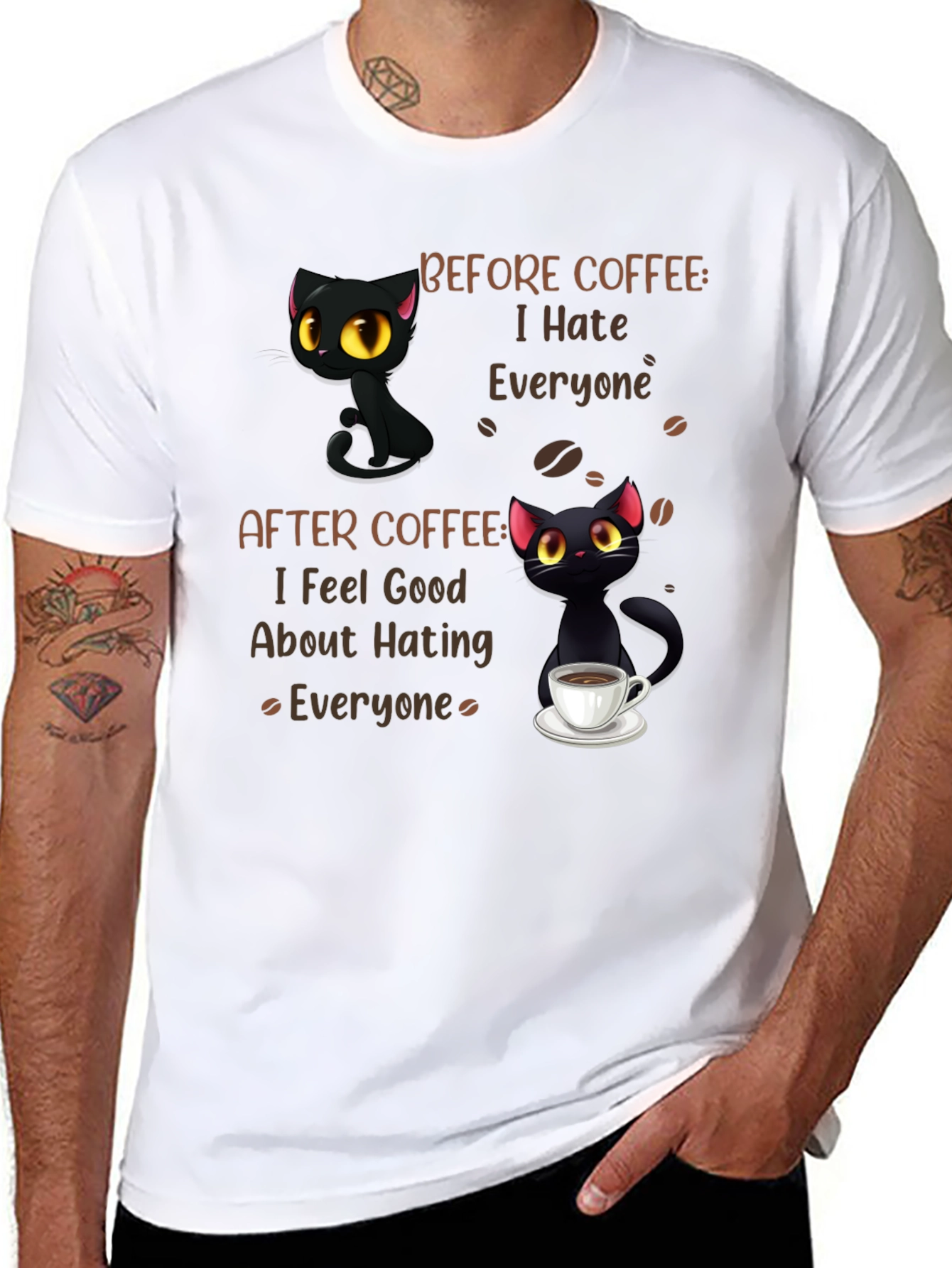 Coffee Cat T-Shirt - I Hate Everyone Funny Tee