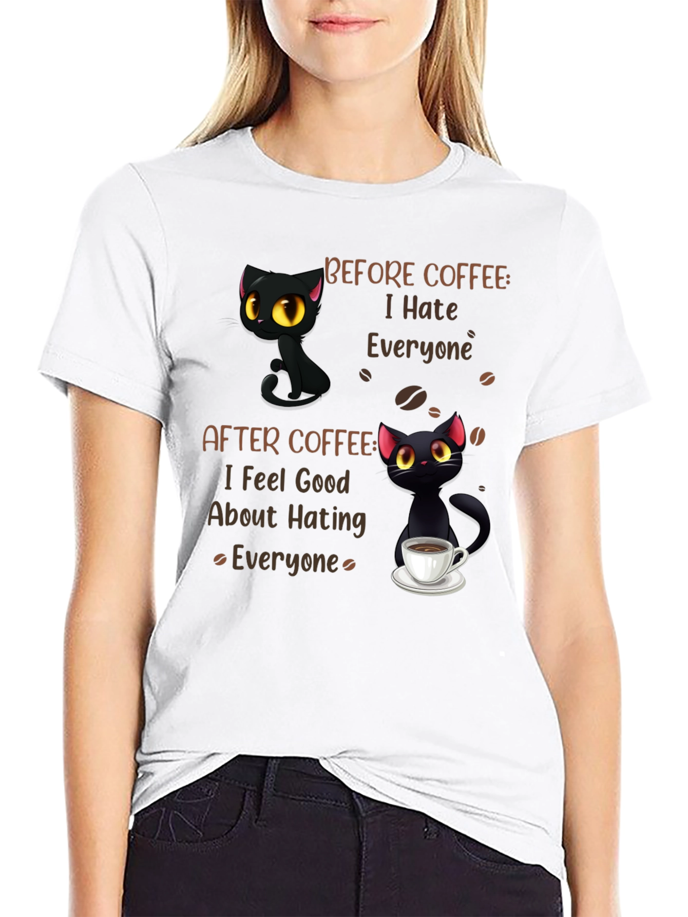 Coffee Cat T-Shirt - I Hate Everyone Funny Tee