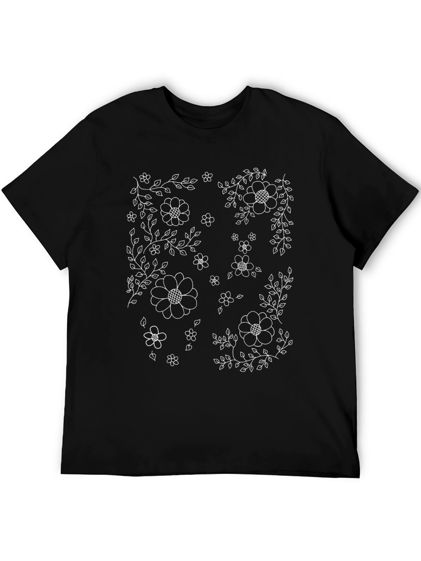 Floral Print Black Crew Neck T-Shirt