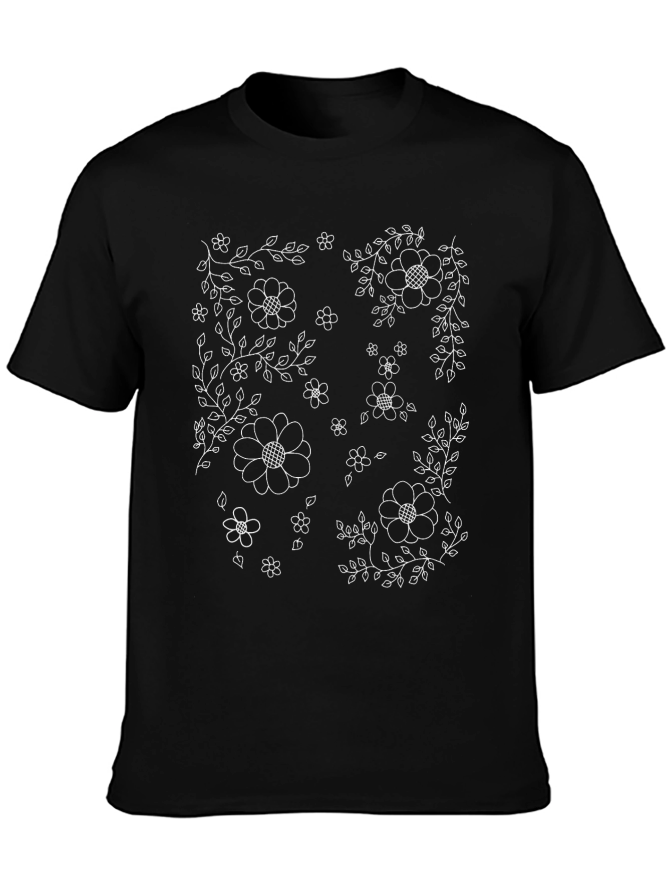 Floral Print Black Crew Neck T-Shirt