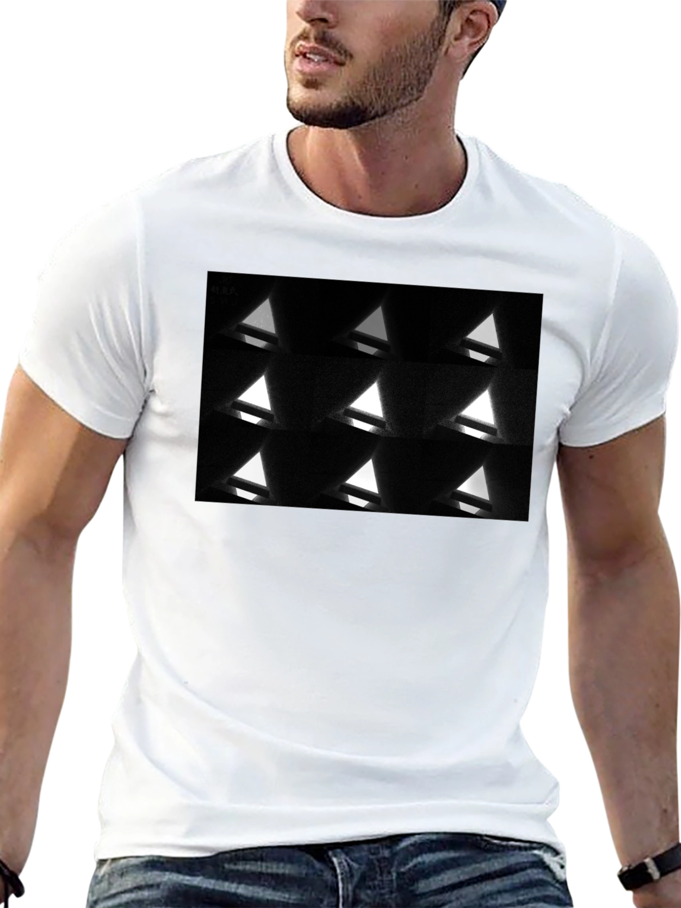 Geometric Triangle Pattern Black T-Shirt